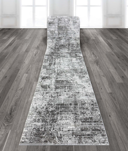 Custom Size Runner Mirabelle Abstract Light Grey Choose Your Width x Choose Your Length Runner Rug - Perfect For Hallway, Stairs & Kitchen