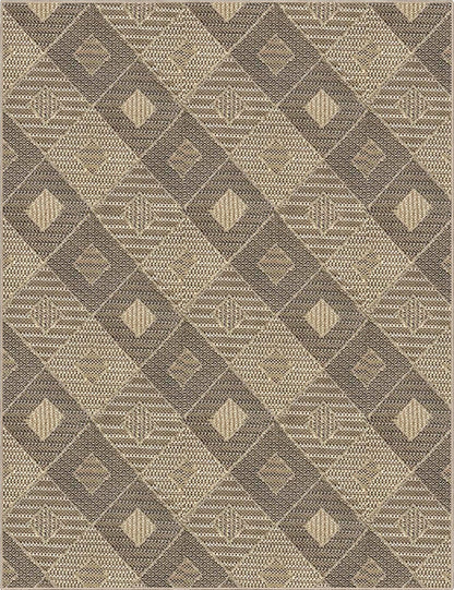 Heritage Diamond Pattern Indoor Outdoor Natural Brown Textured Rug AL-272