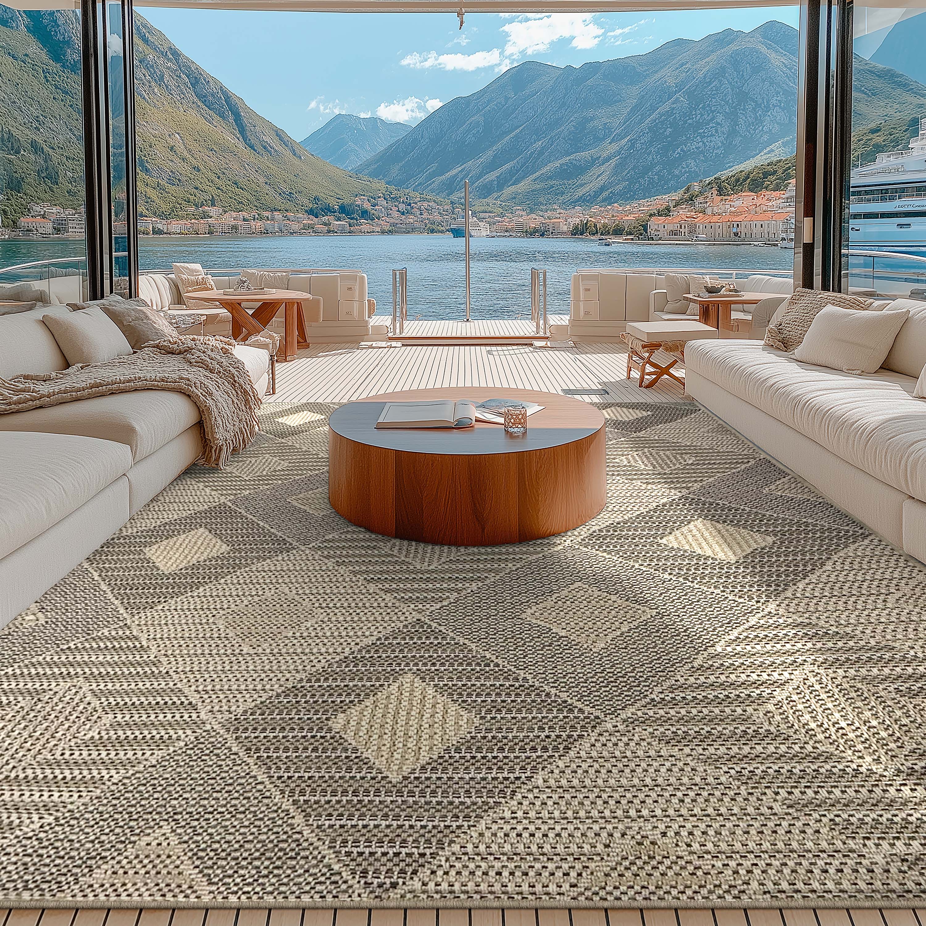 Heritage Diamond Pattern Indoor Outdoor Natural Brown Textured Rug AL-272