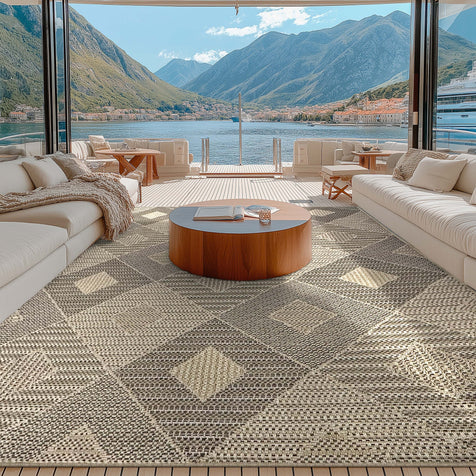 Heritrage Diamond Pattern Indoor Outdoor Natural Brown Textured Rug AL-272