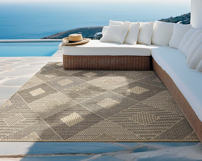 Heritage Diamond Pattern Indoor Outdoor Natural Brown Textured Rug AL-272