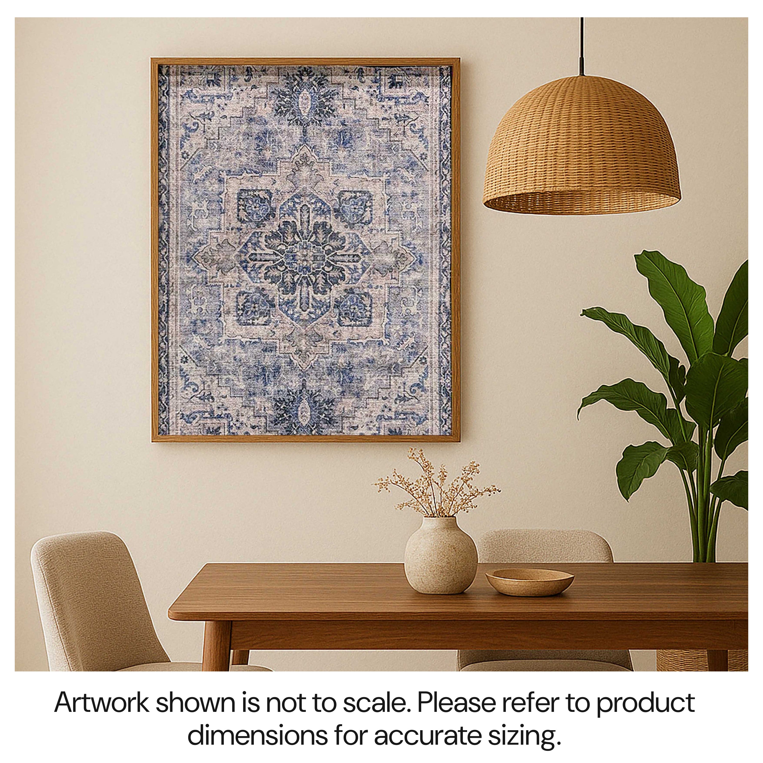 WellArt Tirana sustainable framed textile art hanging on the wall in a modern dining room.