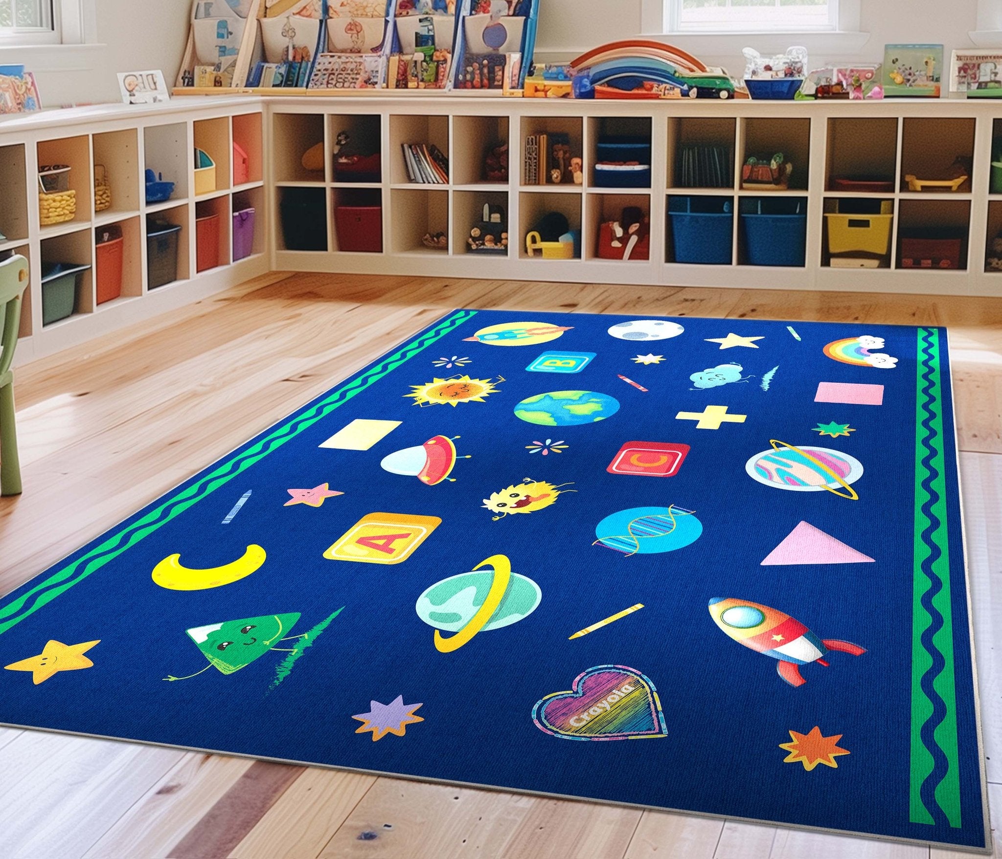 Crayola Modern Cosmic Adventure Space Theme 5' x 7' Blue Area Rug By Well Woven Well Woven
