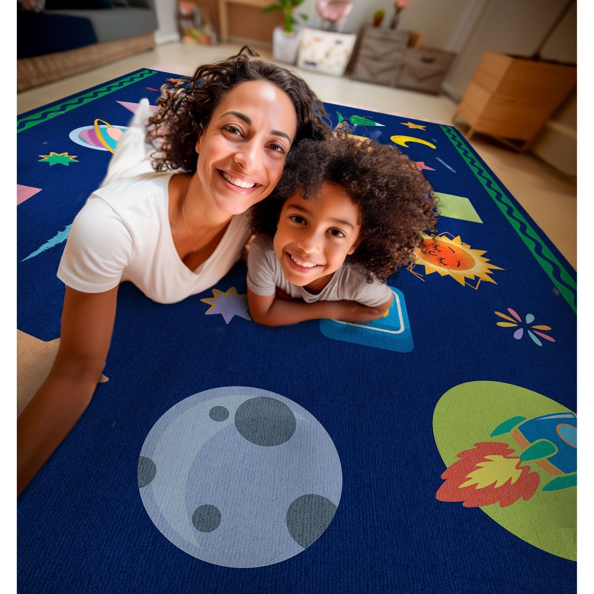 Crayola Modern Cosmic Adventure Space Theme 5' x 7' Blue Area Rug By Well Woven Well Woven