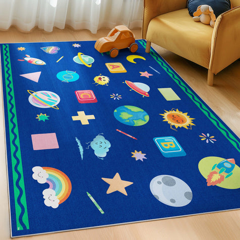 Crayola Modern Cosmic Adventure Space Theme 5' x 7' Blue Area Rug By Well Woven
