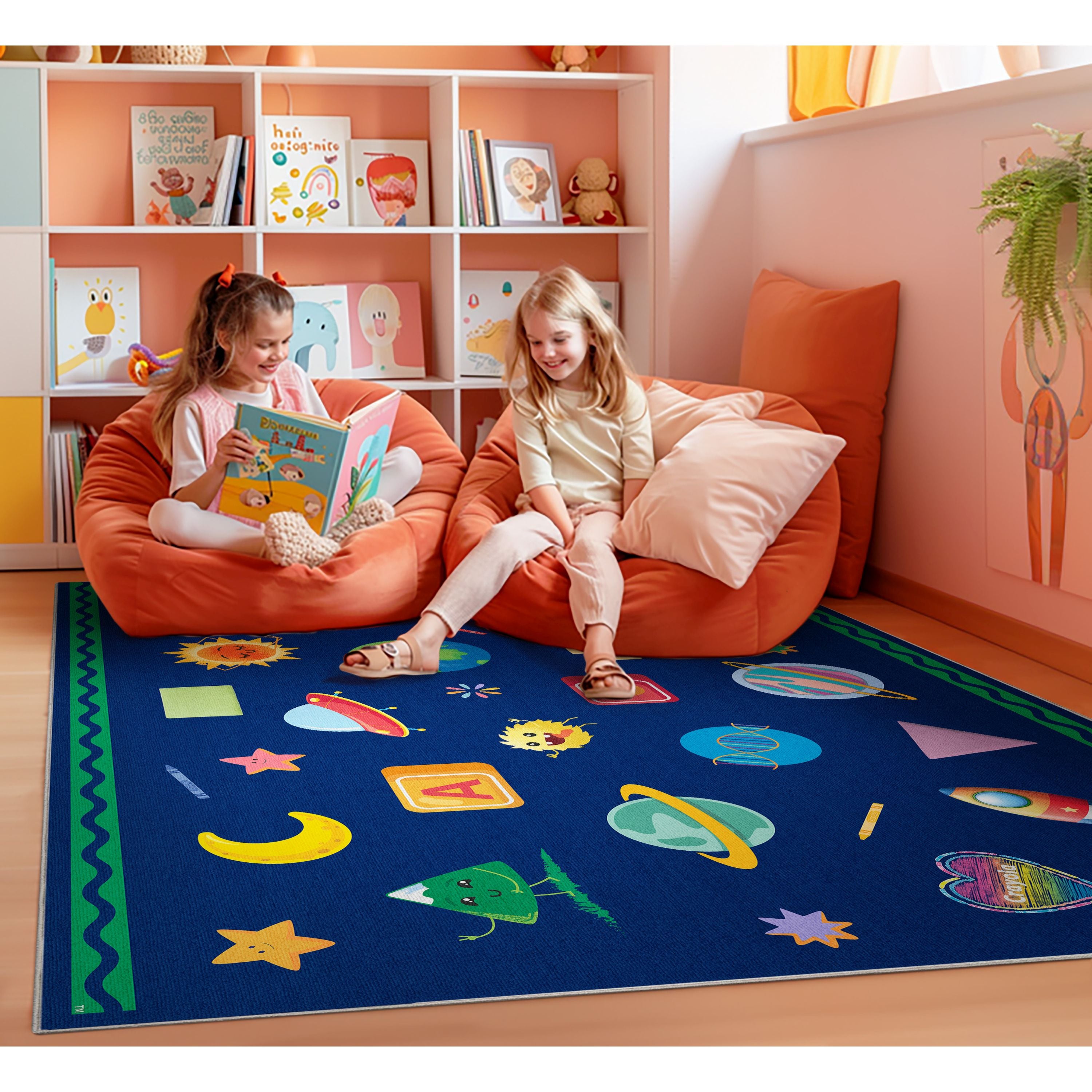 Crayola Modern Cosmic Adventure Space Theme 5' x 7' Blue Area Rug By Well Woven