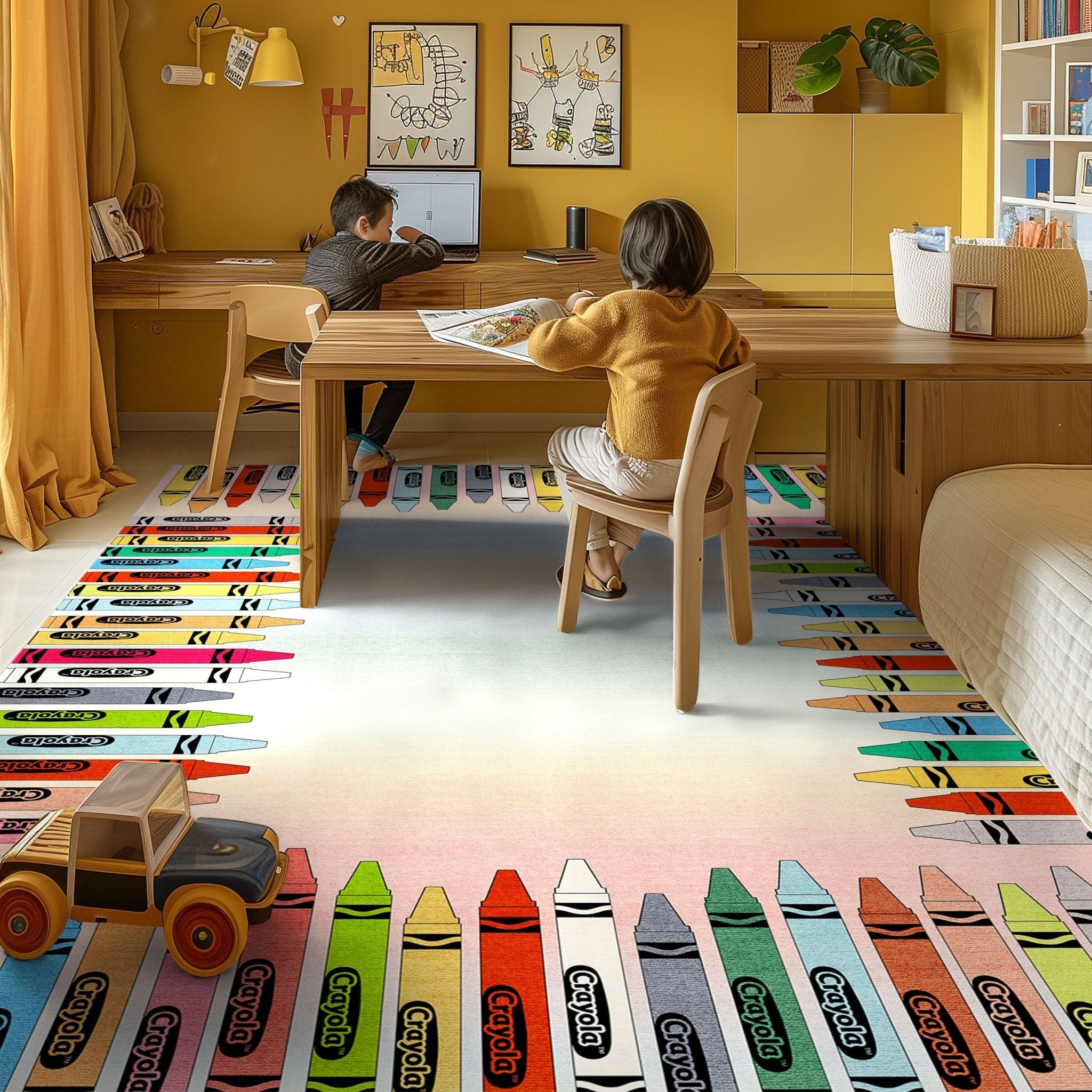 Crayola Modern Crayon Parade Playroom 5' x 7' Multi Color Area Rug By Well Woven Well Woven