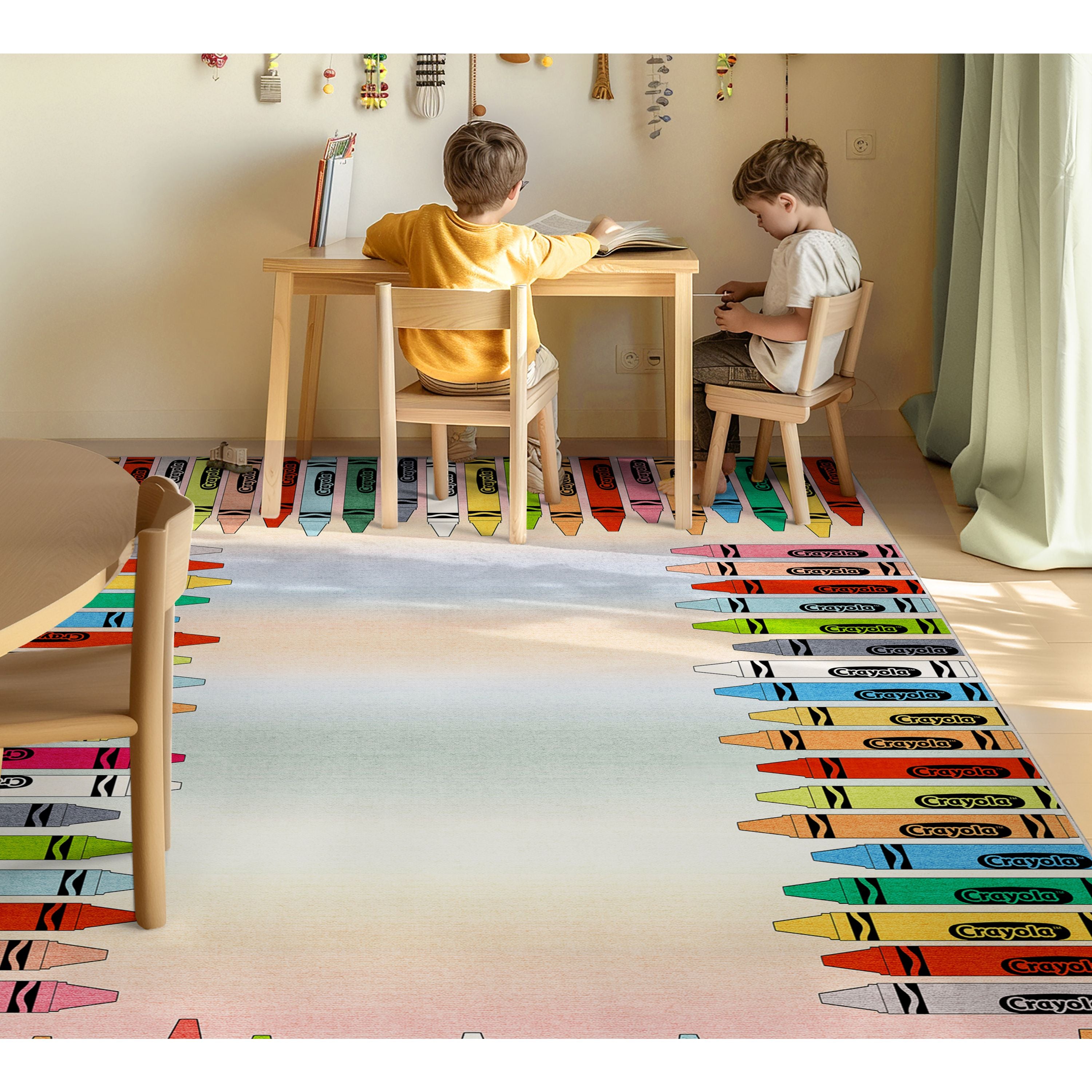 Crayola Modern Crayon Parade Playroom 5' x 7' Multi Color Area Rug By Well Woven