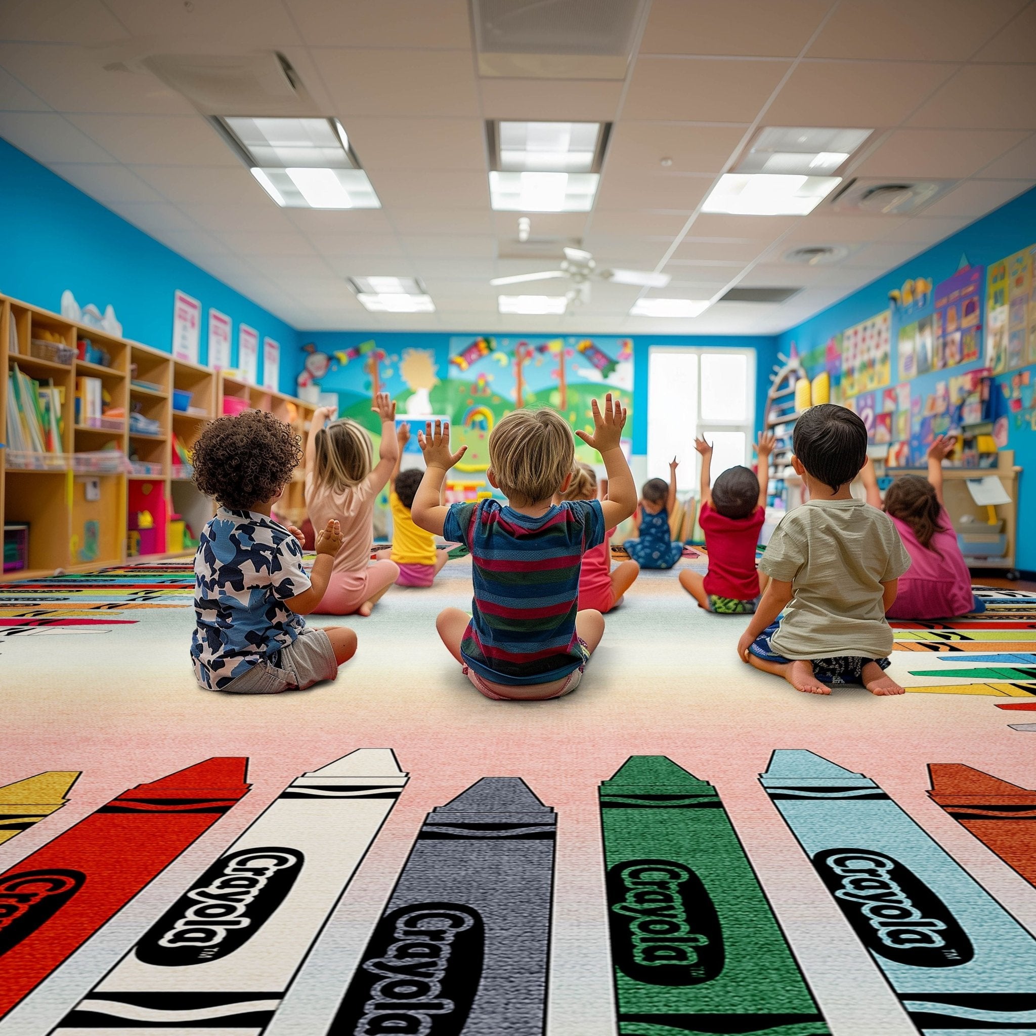 Crayola Modern Crayon Parade Playroom 5' x 7' Multi Color Area Rug By Well Woven Well Woven