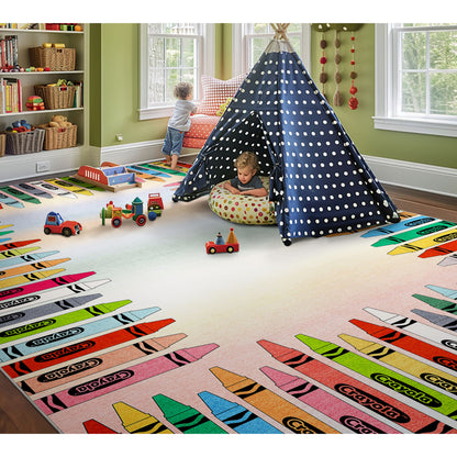 Crayola Modern Crayon Parade Playroom 5' x 7' Multi Color Area Rug By Well Woven