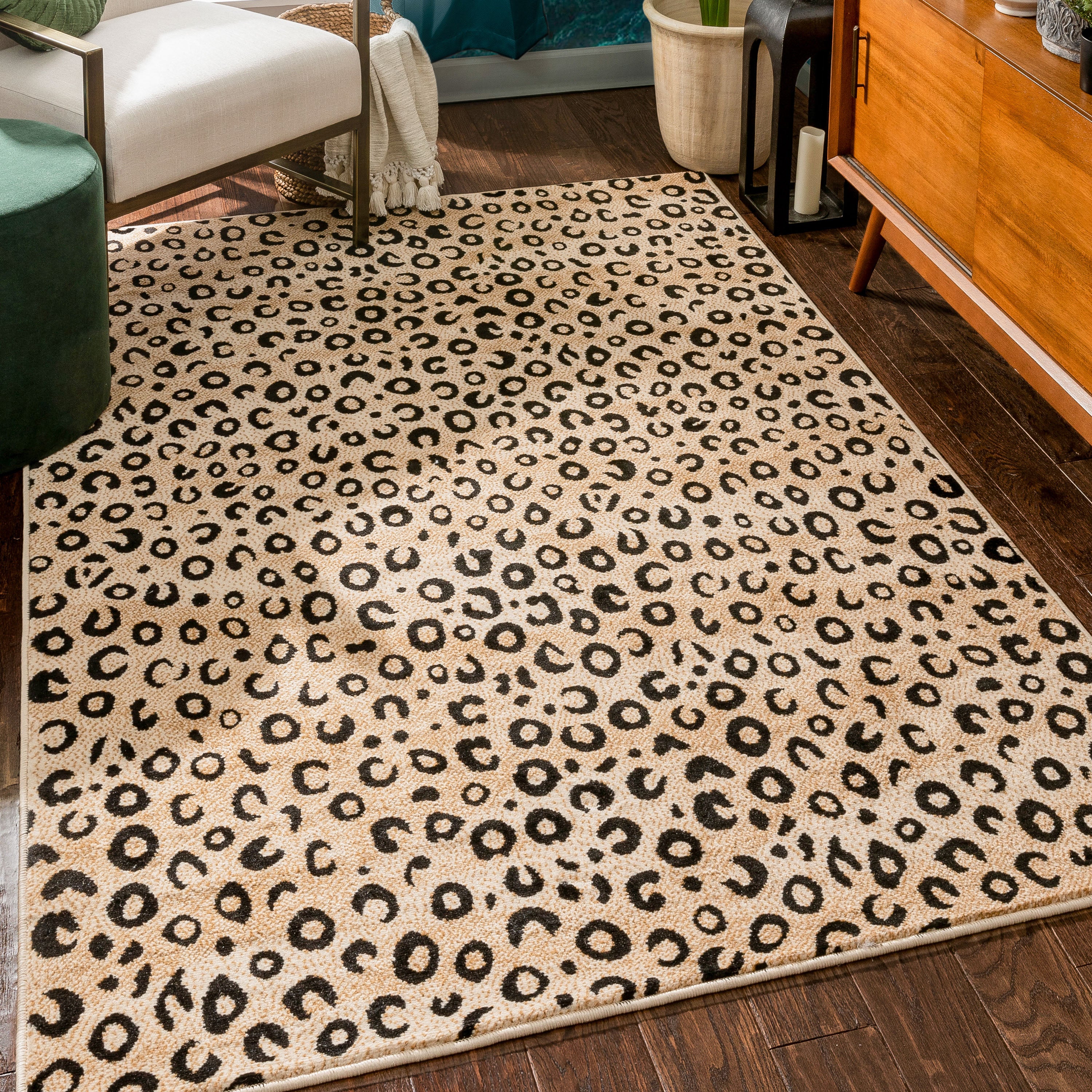 Leopard Black Animal Print Rug