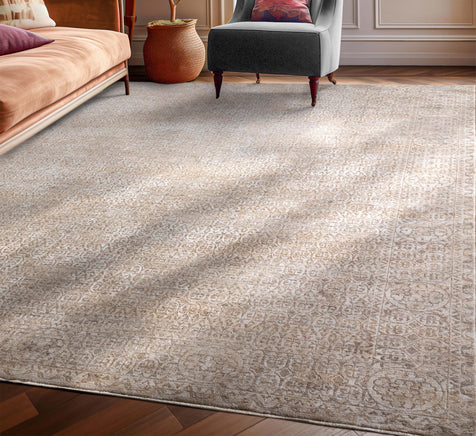 Ethos Echo Beige Floral Warm Earth Tone - Easy to Clean - Globally Inspired Patterns