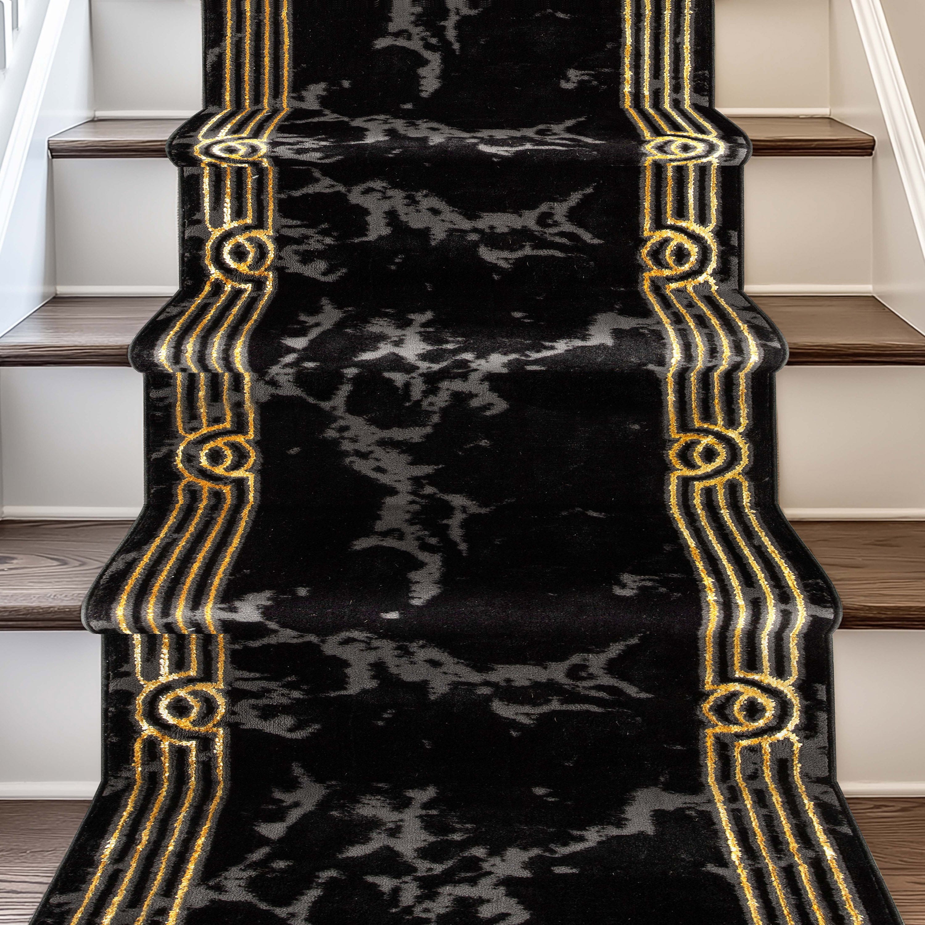 Custom Size Runner Huntington Glam Marble Black Gold Choose Your Width x Choose Your Length Hallway Runner Rug