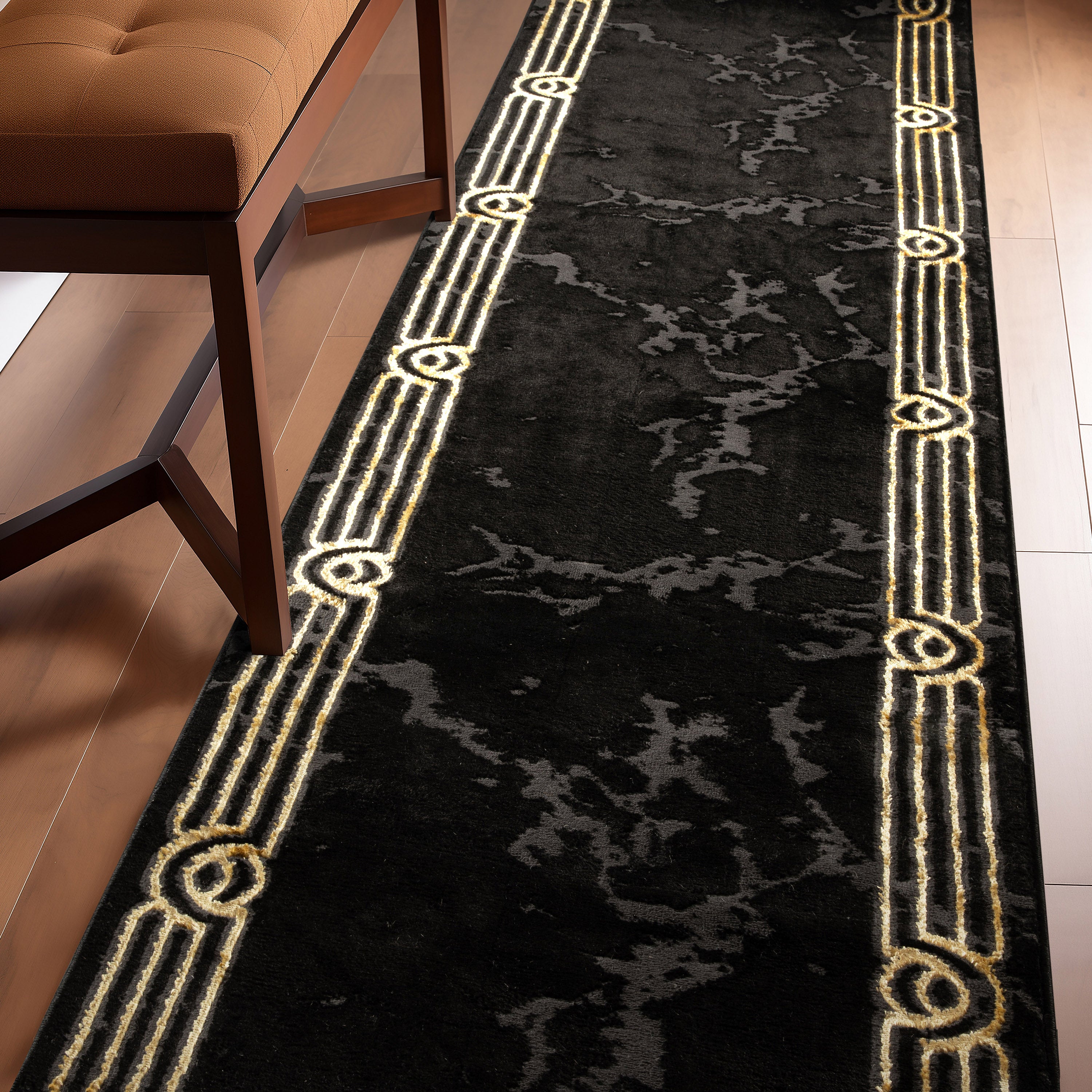 Custom Size Runner Huntington Glam Marble Black Gold Choose Your Width x Choose Your Length Hallway Runner Rug