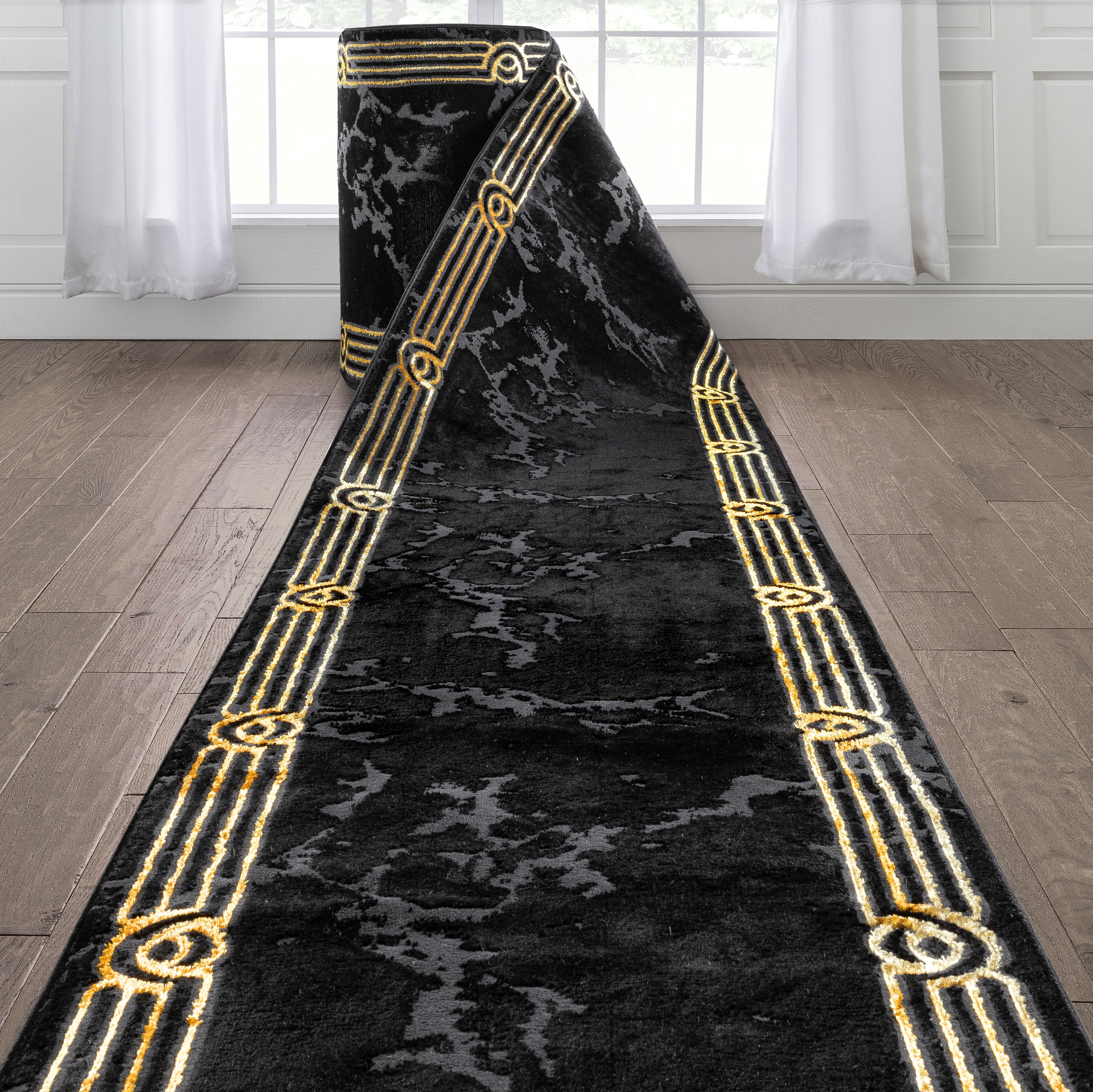 Custom Size Runner Huntington Glam Marble Black Gold Choose Your Width x Choose Your Length Hallway Runner Rug