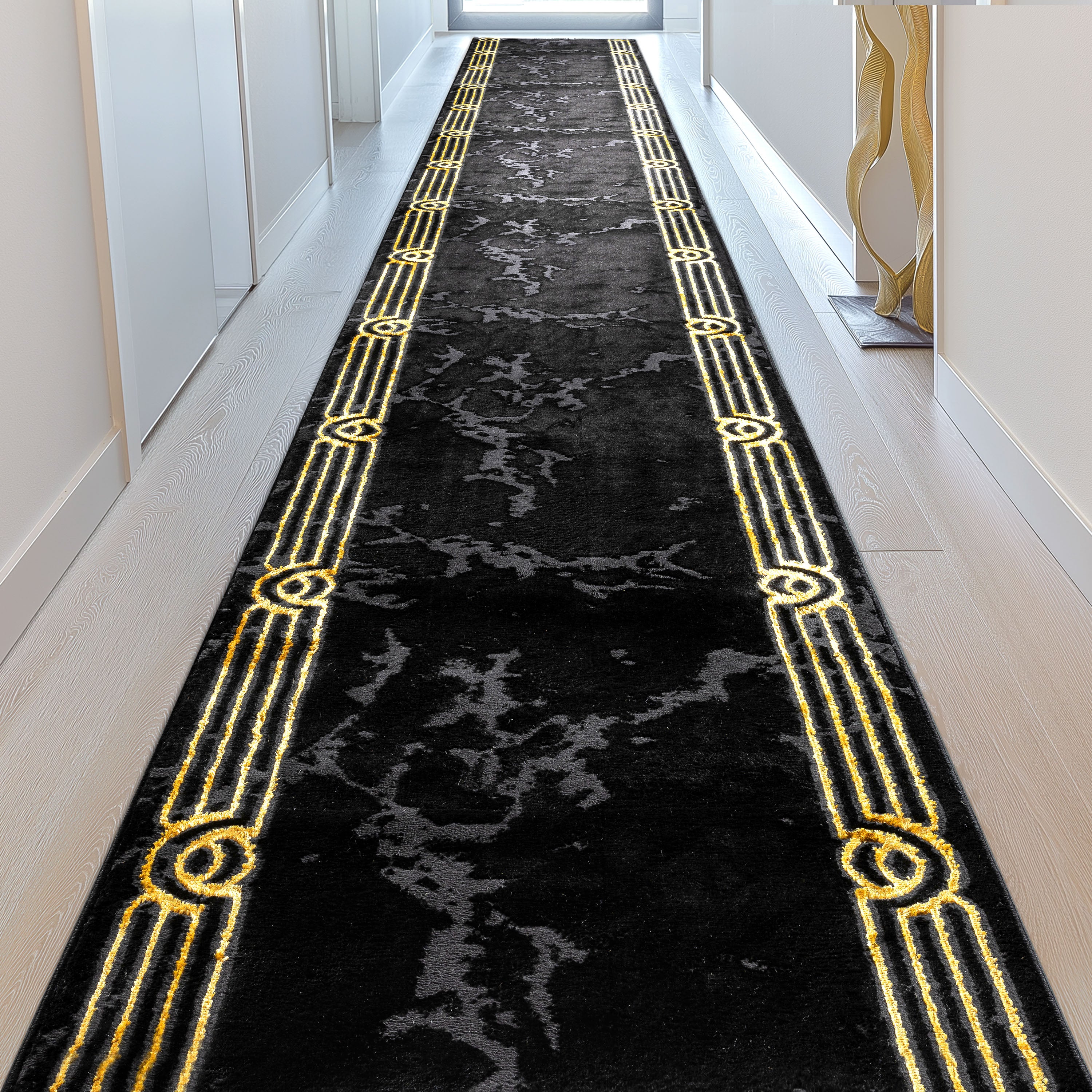 Custom Size Runner Huntington Glam Marble Black Gold Choose Your Width x Choose Your Length Hallway Runner Rug