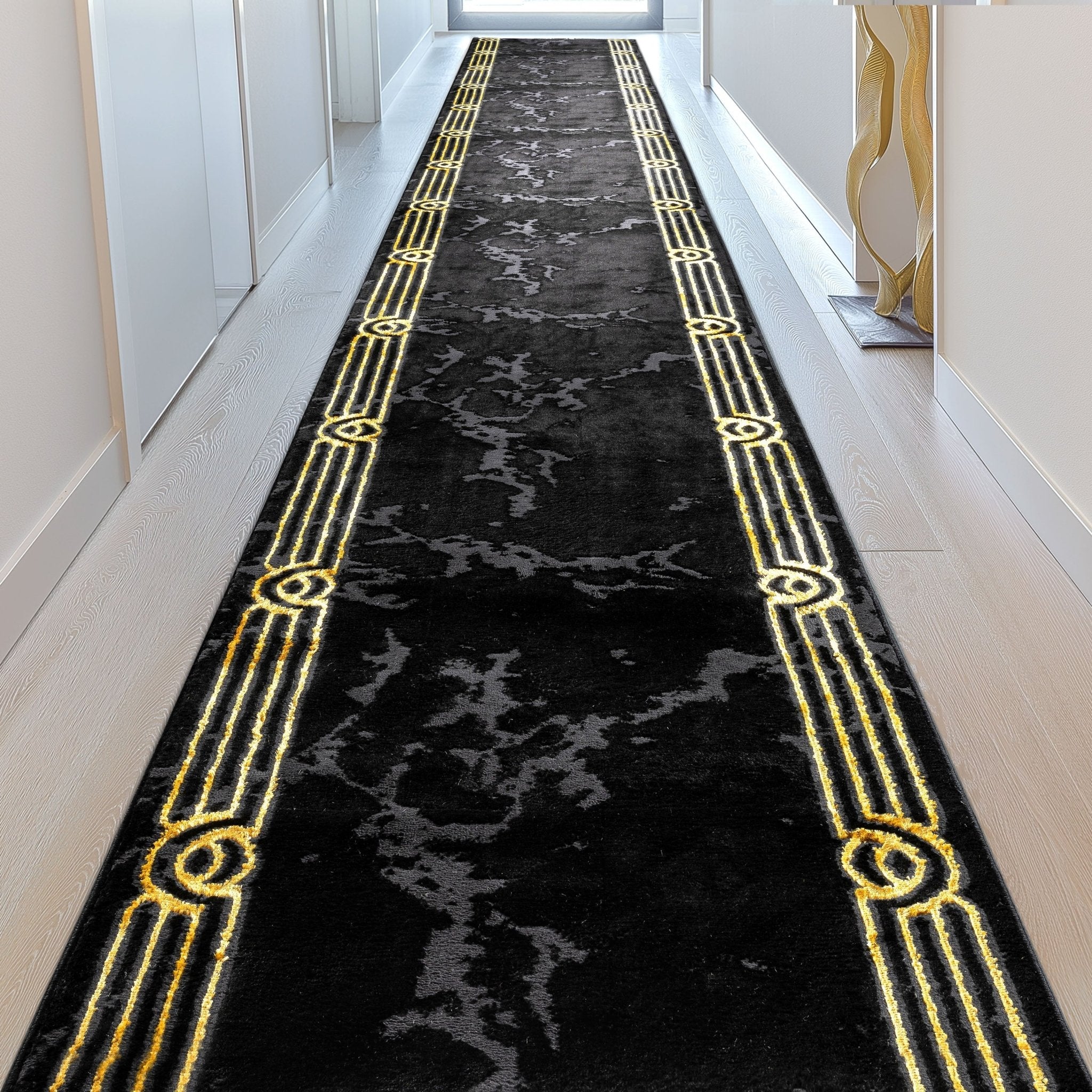 Custom Size Runner Huntington Glam Marble Black Gold Choose Your Width x Choose Your Length Hallway Runner Rug Well Woven