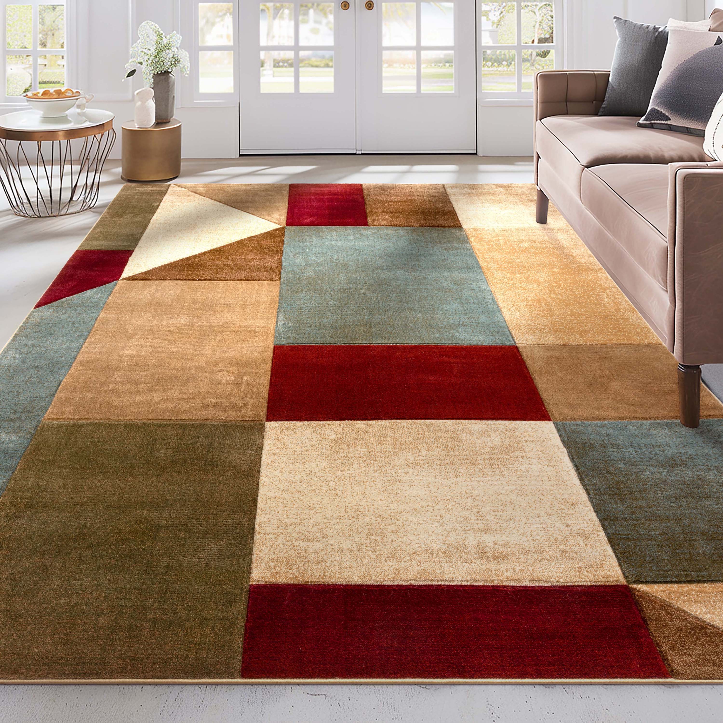 Marcia Multi Modern Geometric Blocks 3D Textured Rug