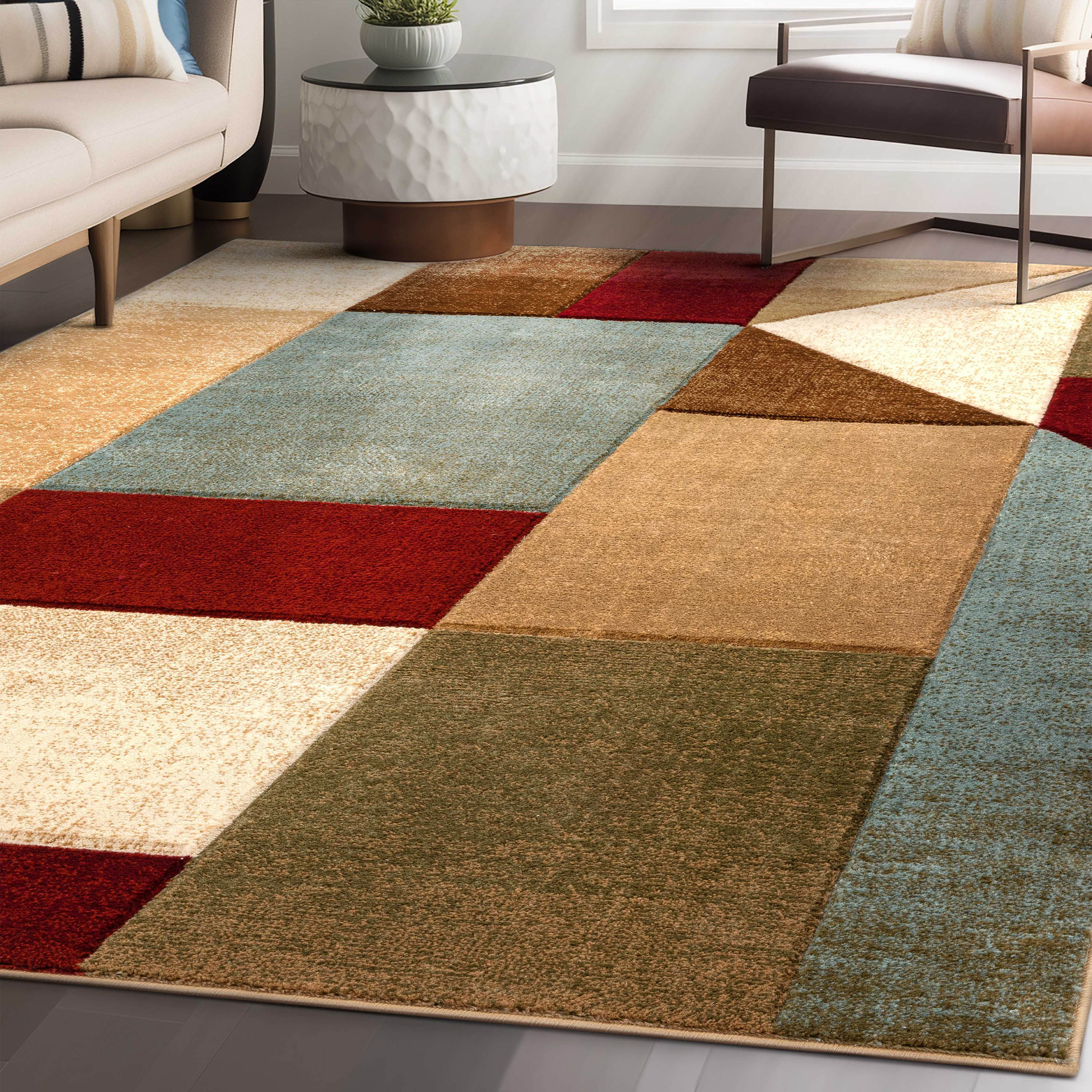 Marcia Multi Modern Geometric Blocks 3D Textured Rug