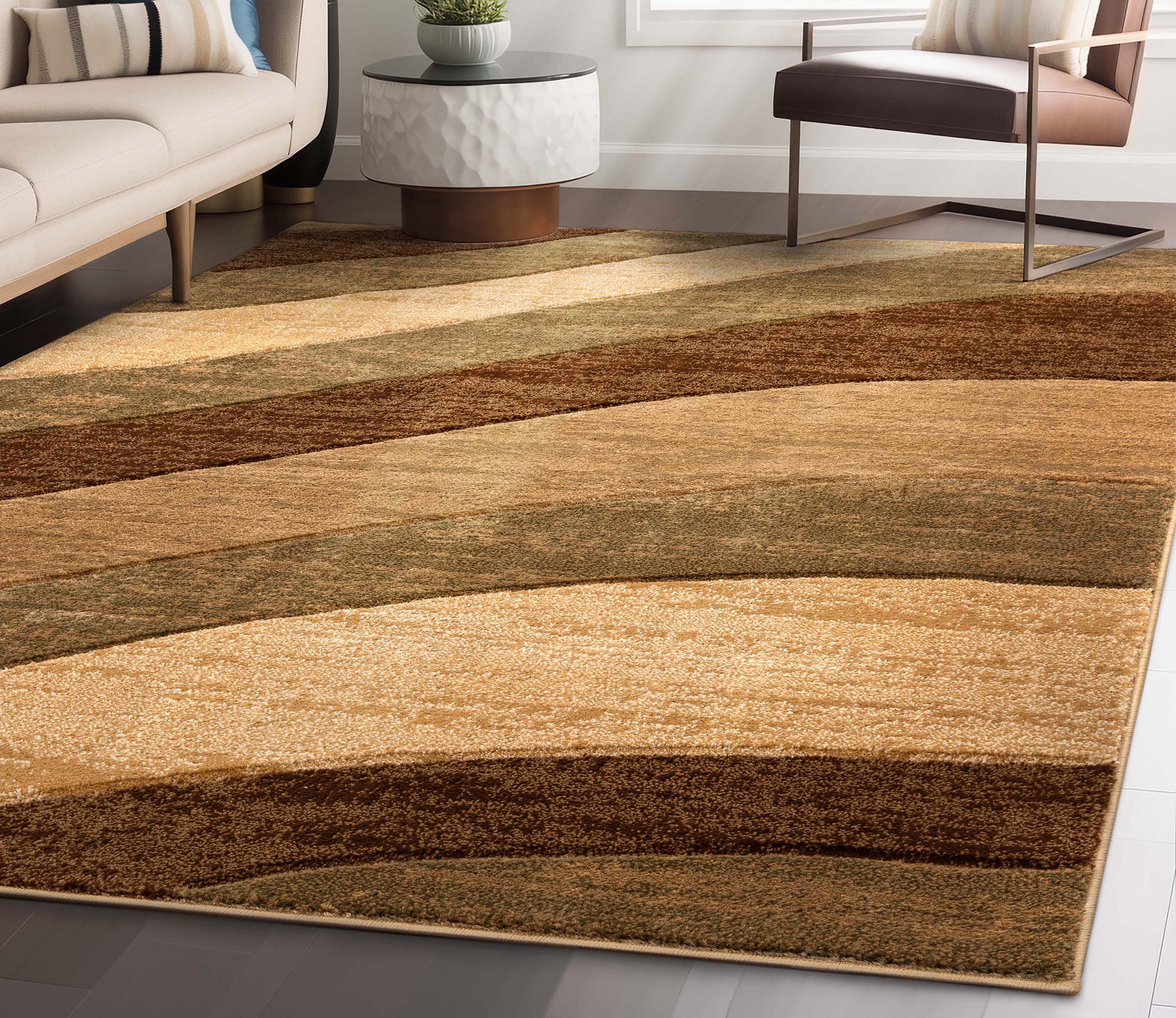 Cecilia Multi Brown Modern Geometric Stripes 3D Textured Rug