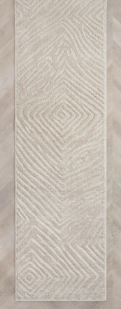 Custom Size Runner Relajo Modern Solid & Striped Ivory Choose Your Width x Choose Your Length Hallway Runner Rug