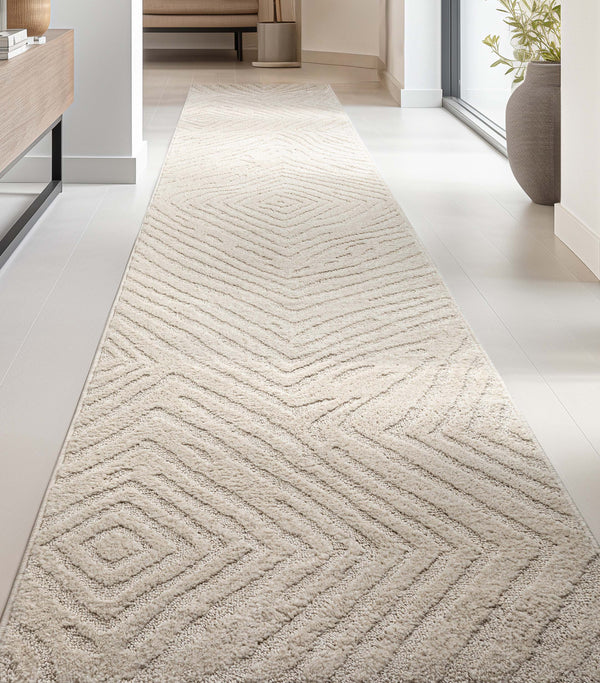 Custom Size Runner Relajo Modern Solid & Striped Ivory Choose Your Width x Choose Your Length Hallway Runner Rug