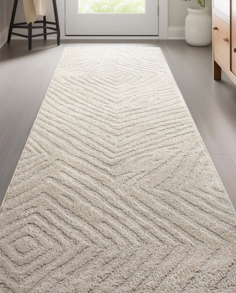 Custom Size Runner Relajo Modern Solid & Striped Ivory Choose Your Width x Choose Your Length Hallway Runner Rug