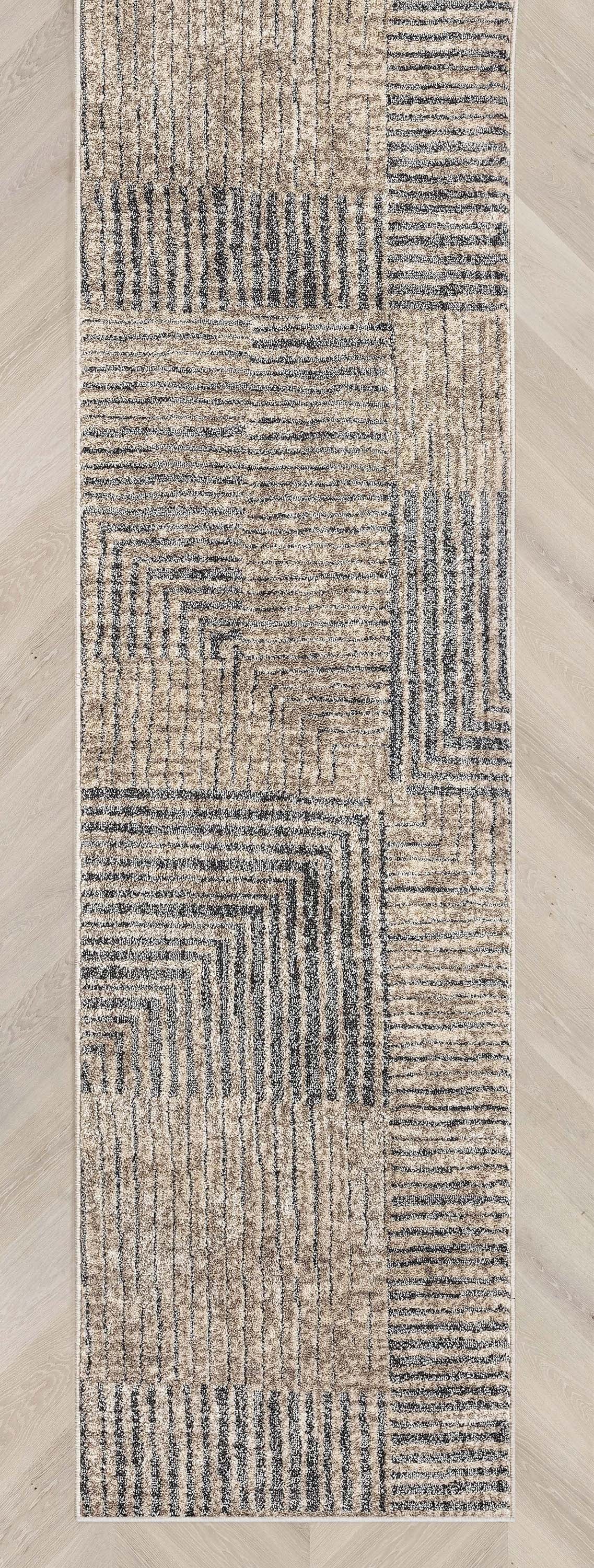 Custom Size Runner Sula Modern Geometric Boxes Ivory Grey Choose Your Width x Choose Your Length Hallway Runner Rug