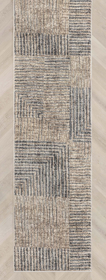 Custom Size Runner Sula Modern Geometric Boxes Ivory Grey Choose Your Width x Choose Your Length Hallway Runner Rug