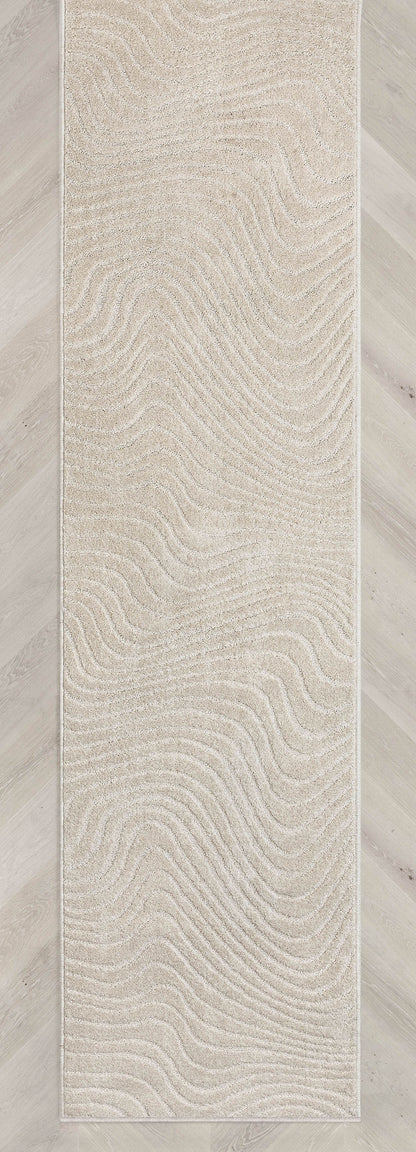 Custom Size Runner Sibi Modern Solid & Striped Ivory Choose Your Width x Choose Your Length Hallway Runner Rug