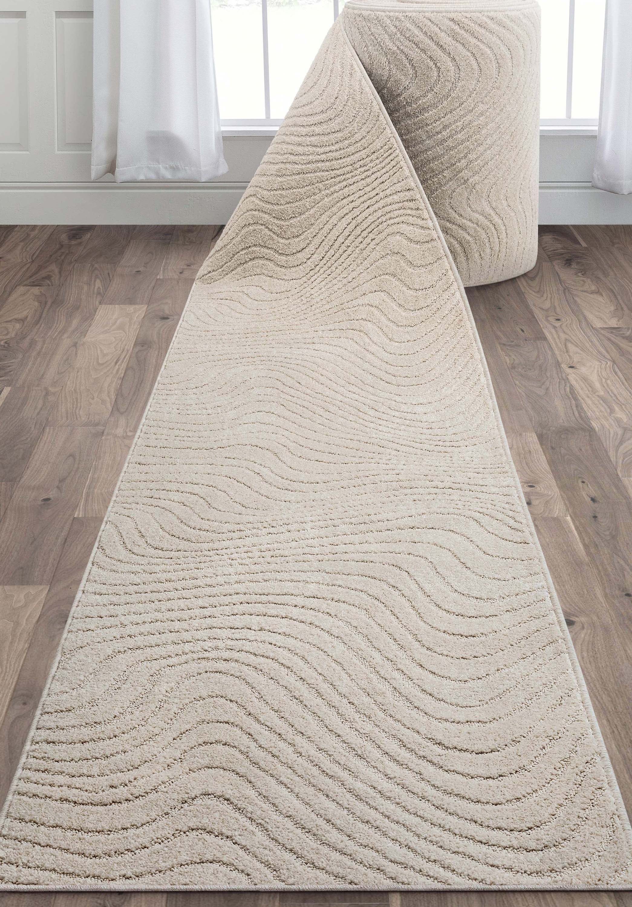 Custom Size Runner Sibi Modern Solid & Striped Ivory Choose Your Width x Choose Your Length Hallway Runner Rug