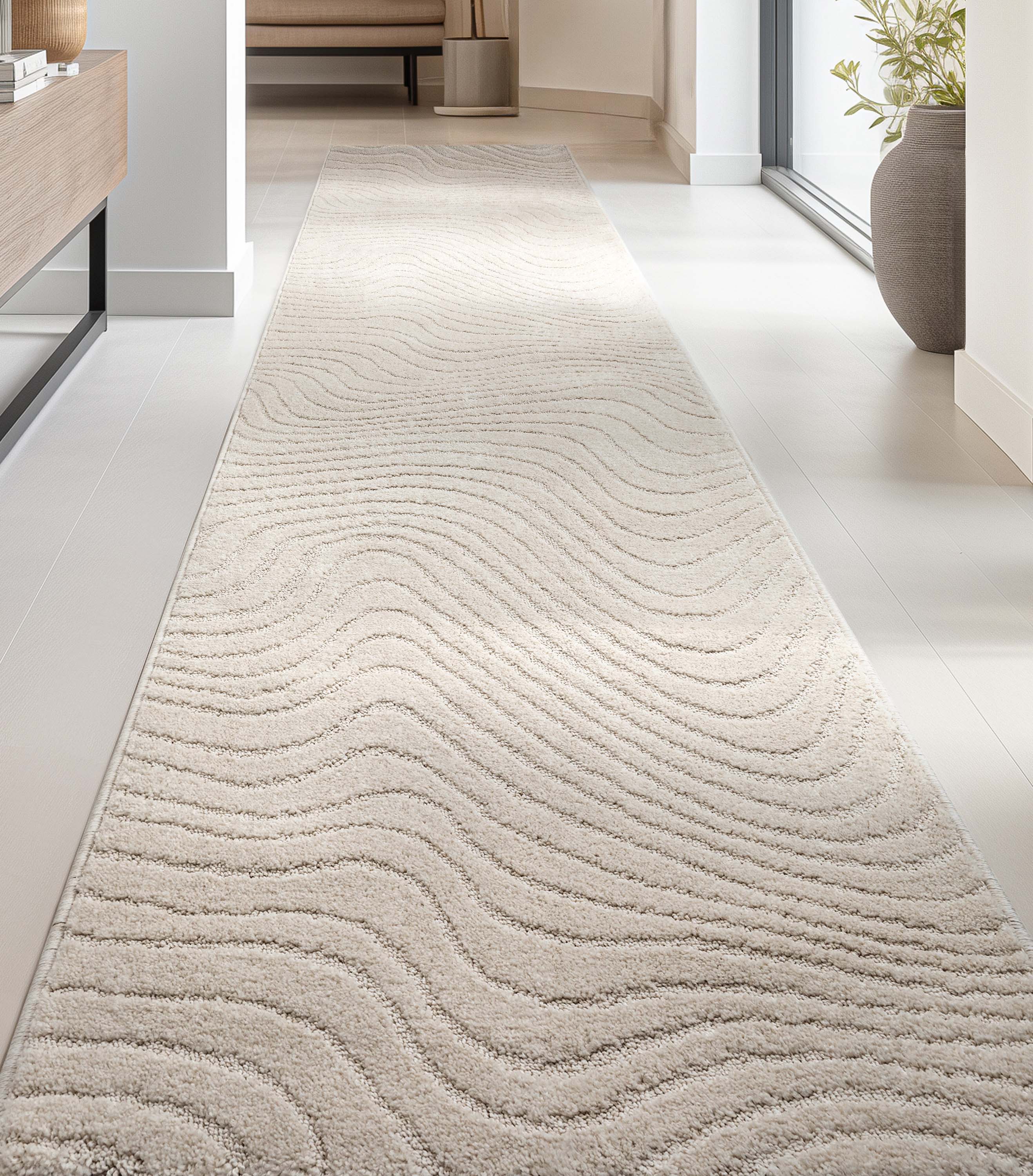 Custom Size Runner Sibi Modern Solid & Striped Ivory Choose Your Width x Choose Your Length Hallway Runner Rug