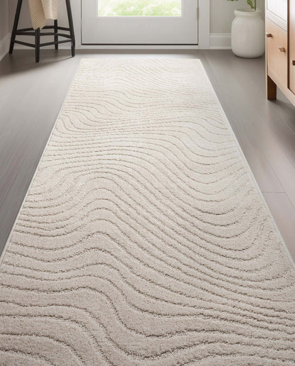 Custom Size Runner Sibi Modern Solid & Striped Ivory Choose Your Width x Choose Your Length Hallway Runner Rug