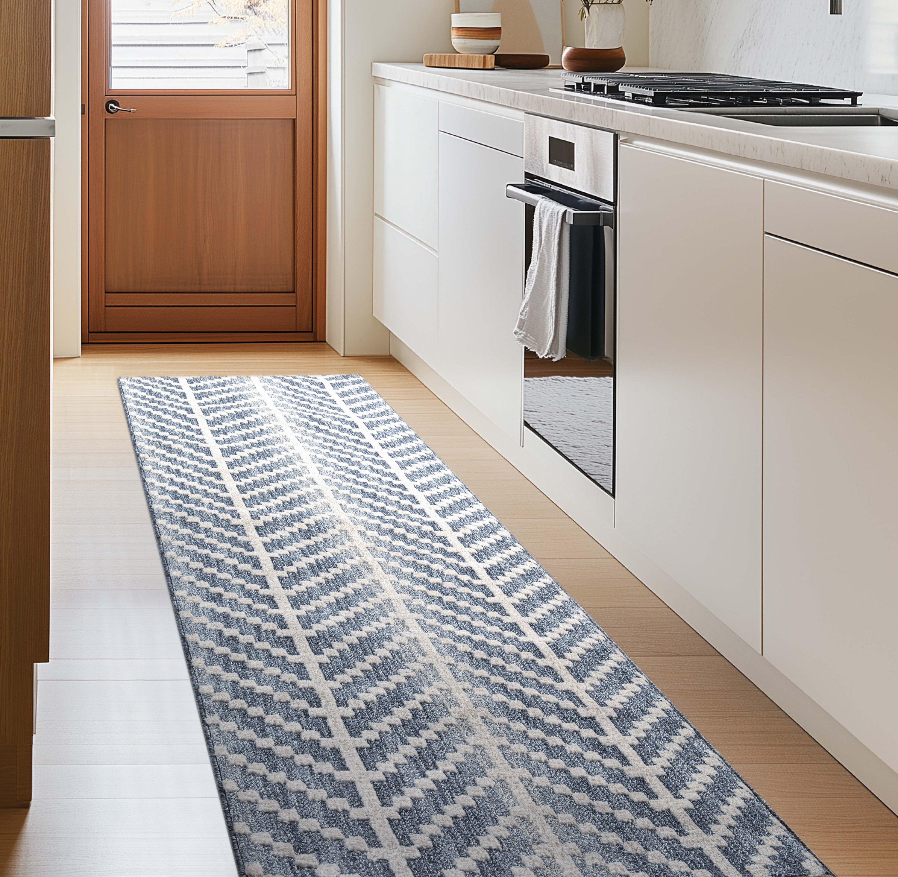 Custom Size Runner Rhodes Modern Blue Choose Your Width x Choose Your Length Hallway & Stair Runner Rug