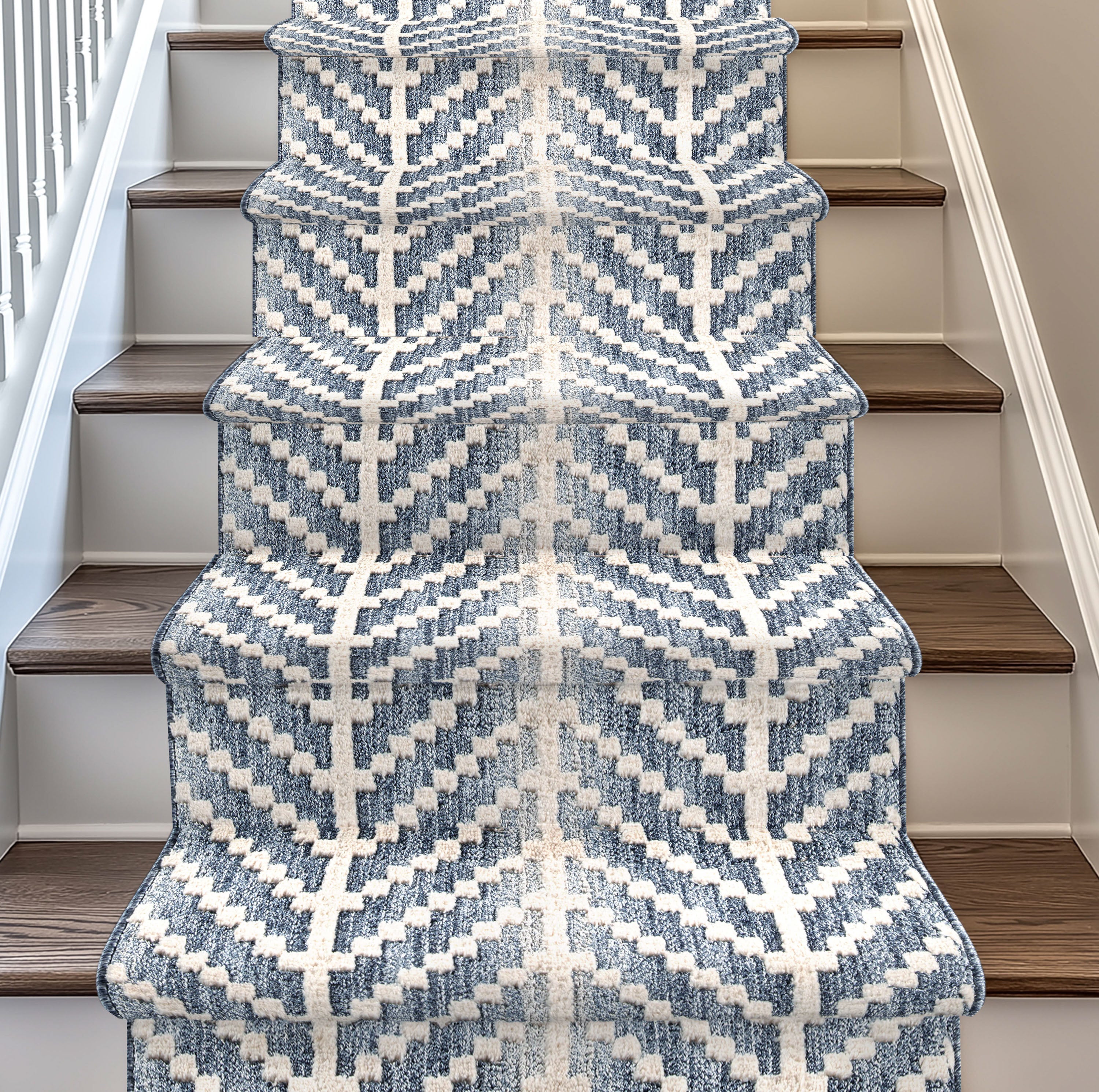 Custom Size Runner Rhodes Modern Blue Choose Your Width x Choose Your Length Hallway & Stair Runner Rug