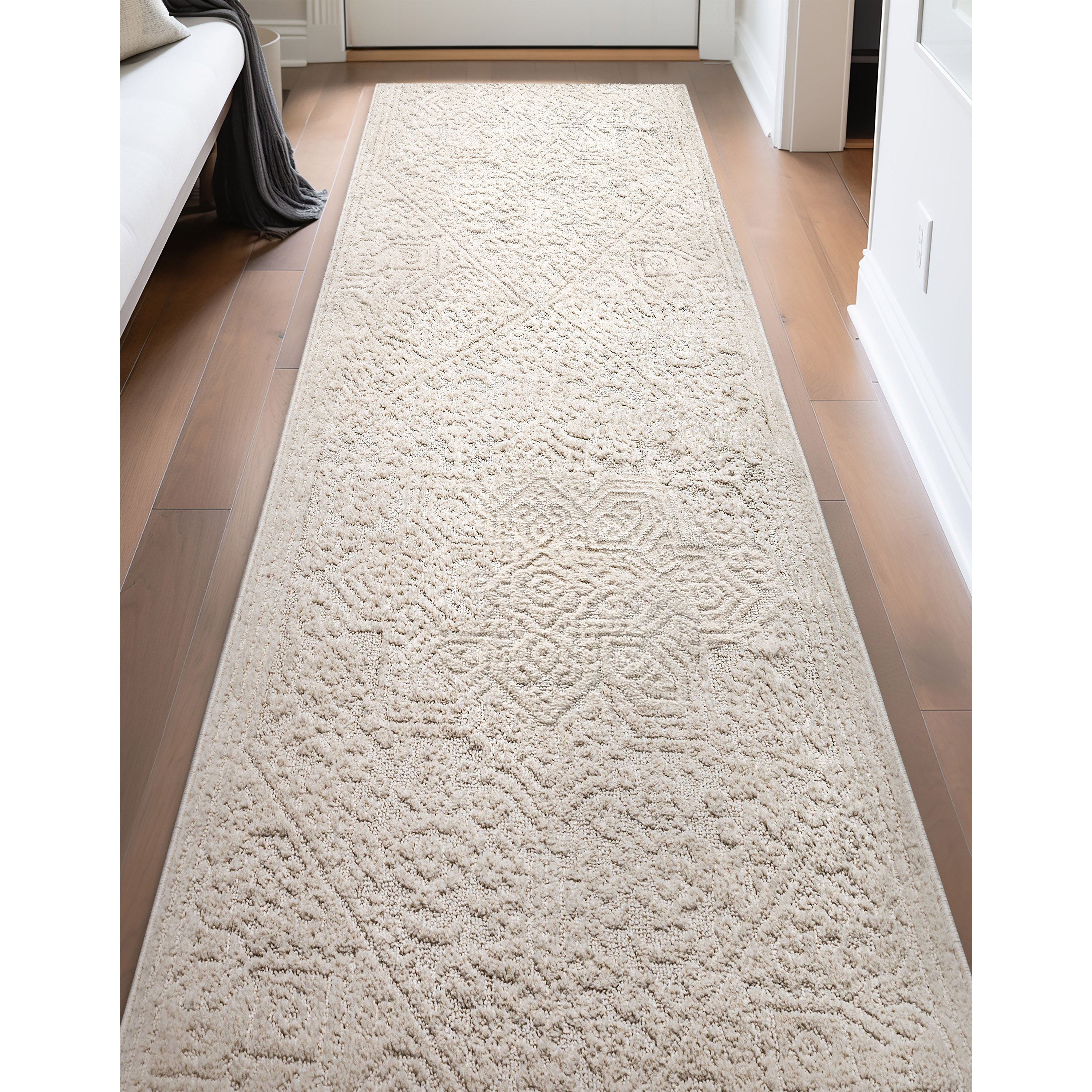 Custom Size Runner Cloud Medallion Farmhouse Medallion Ivory Choose Your Width x Choose Your Length Hallway Runner Rug