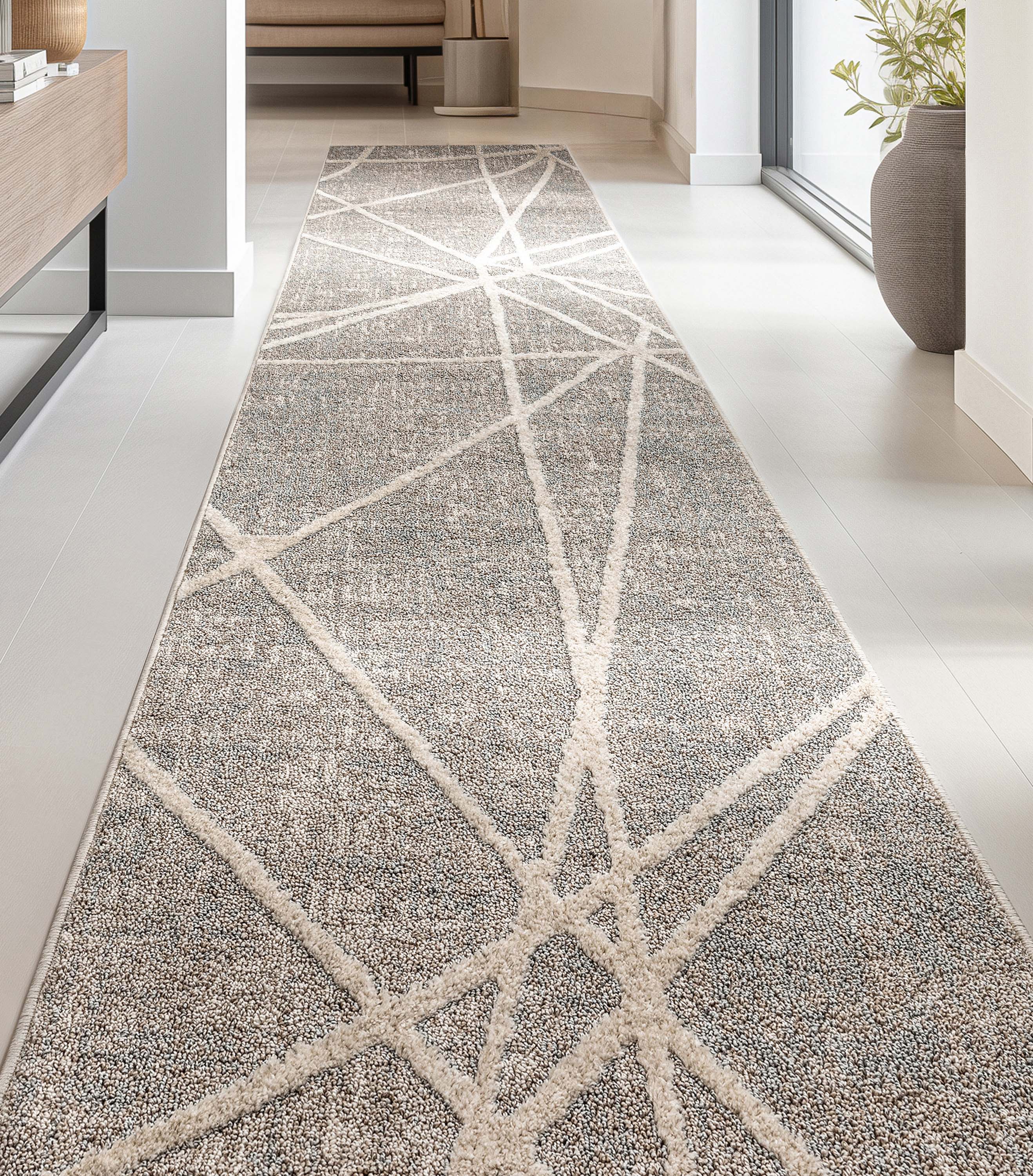 Custom Size Runner Telas Modern Geometric Lines Grey Choose Your Width x Choose Your Length Hallway Runner Rug