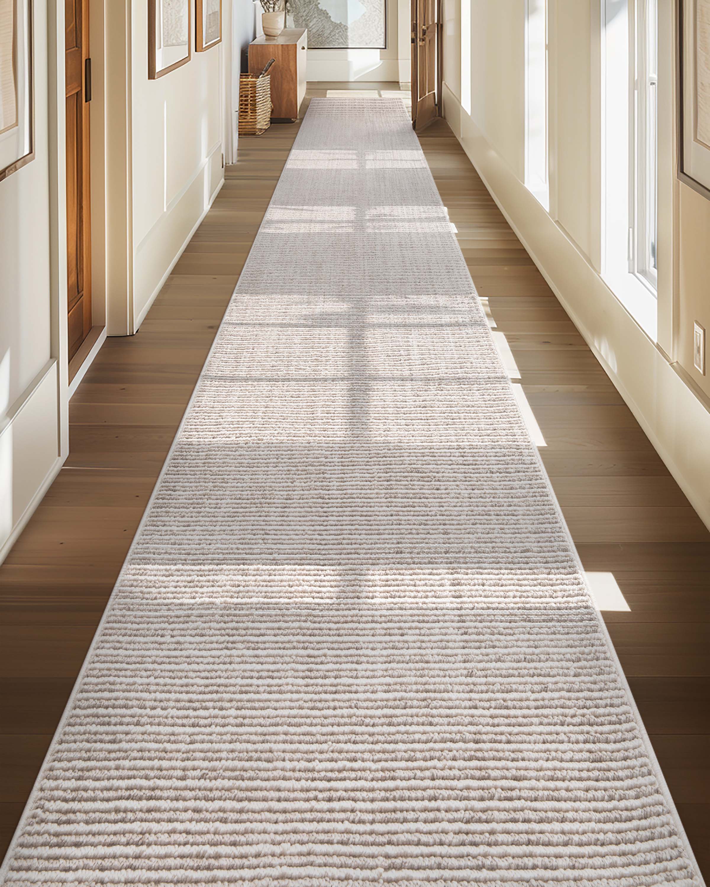 Custom Size Runner Berber Stripes Contemporary Striped Beige Choose Your Width x Choose Your Length Hallway Runner Rug