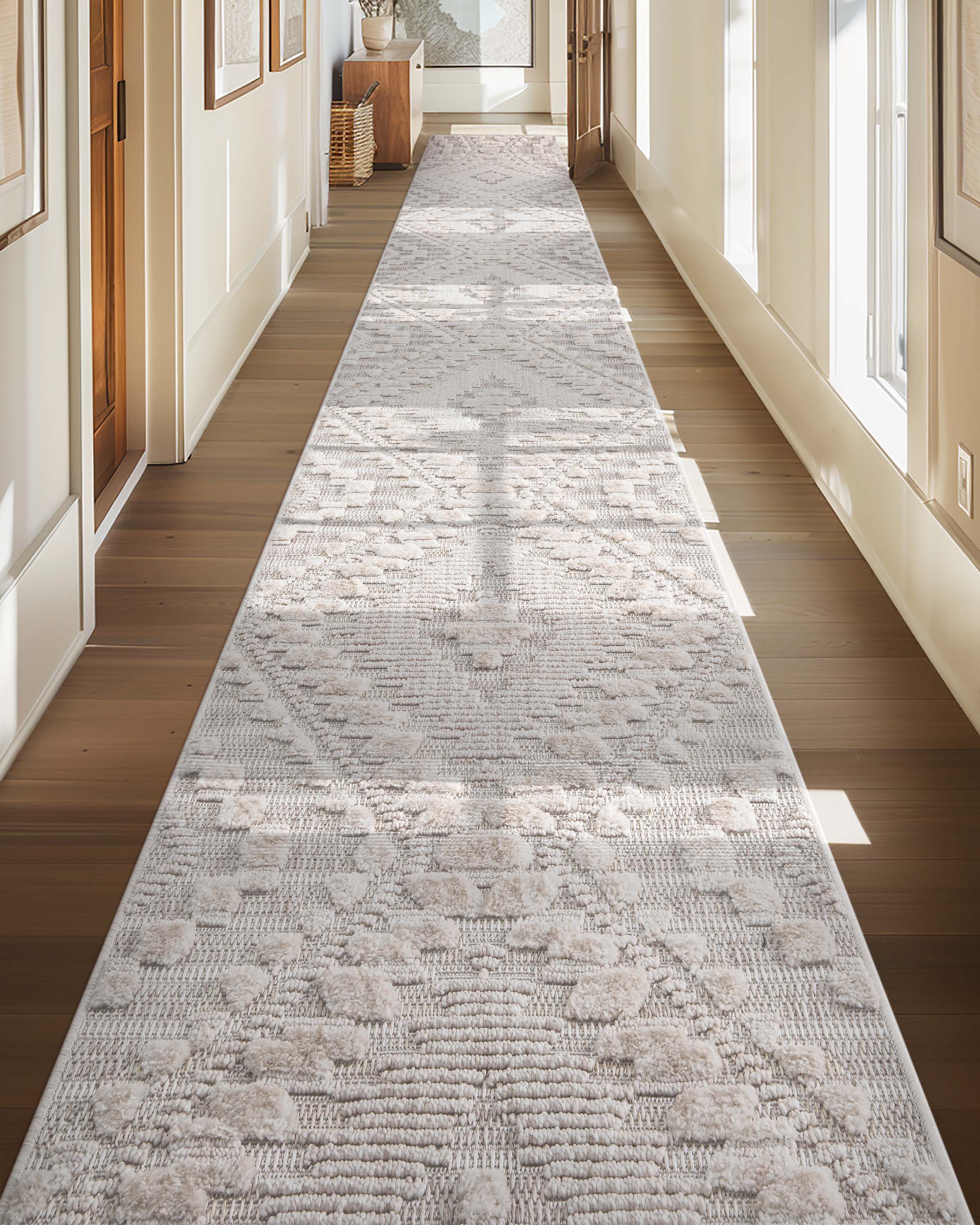 Custom Size Runner Kilim Geo Moroccan Diamond Pattern Beige Choose Your Width x Choose Your Length Hallway Runner Rug