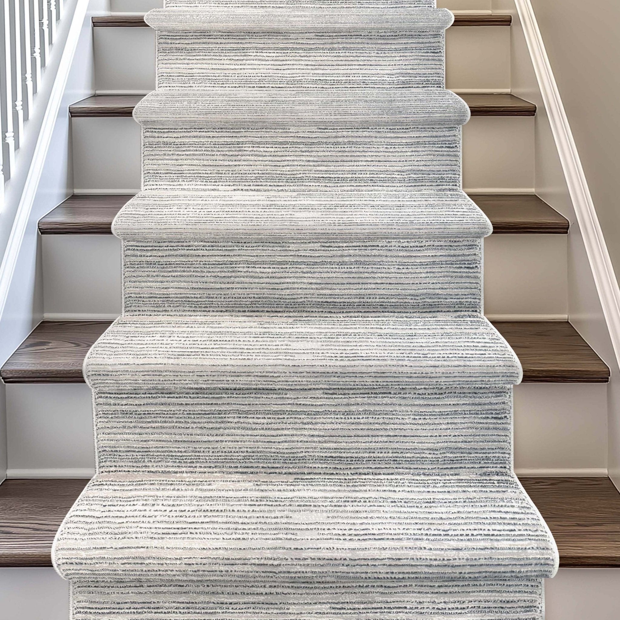 Ethereal Whisper Custom Size Runner - Grey Abstract Choose Your Runner Length - Perfect For Hallway, Stairs & Kitchen - Well Woven - On a Staircase