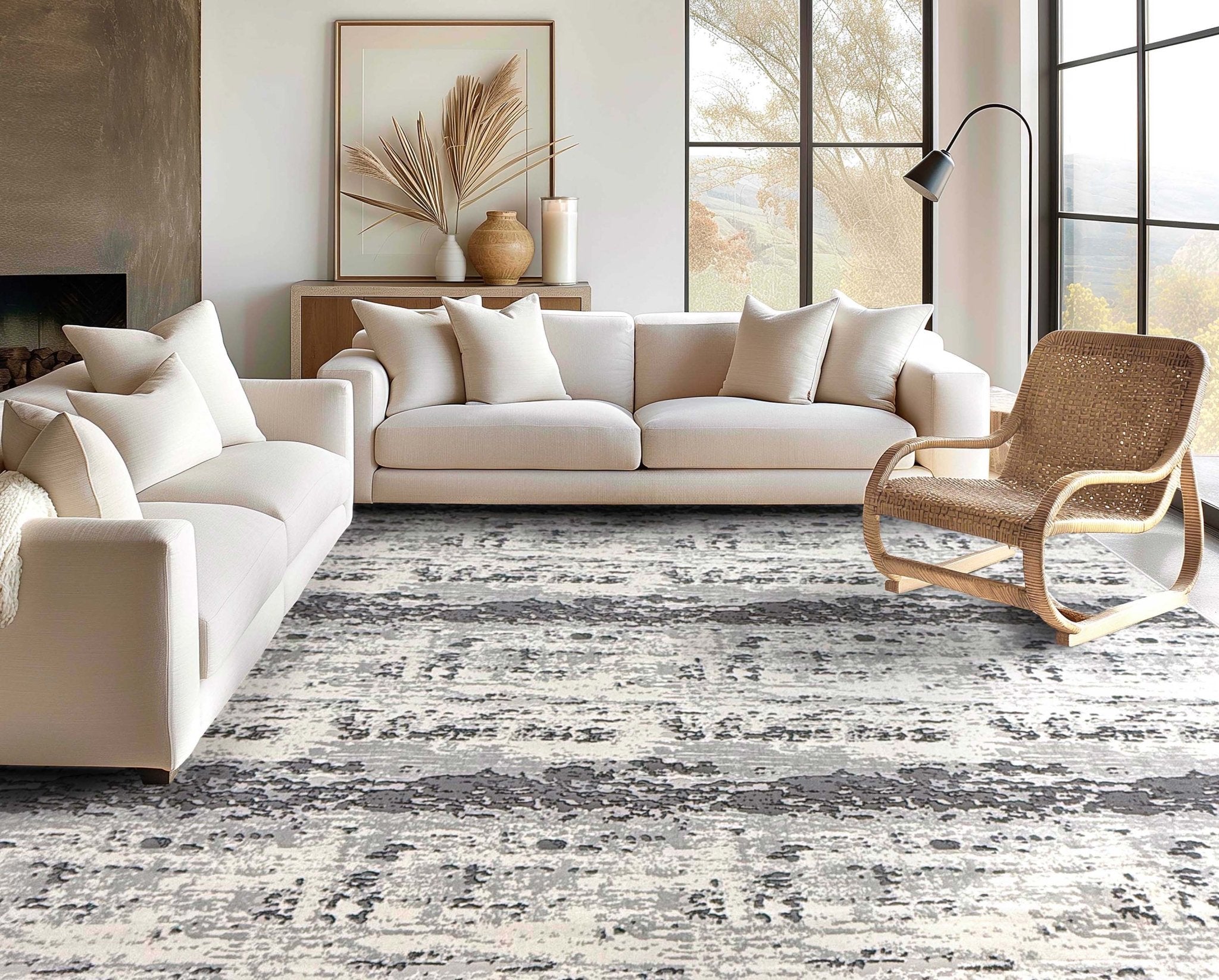 Well Woven | Abstract Textured Design Smoky Currents Made-to-Measure Custom Rug in a living room