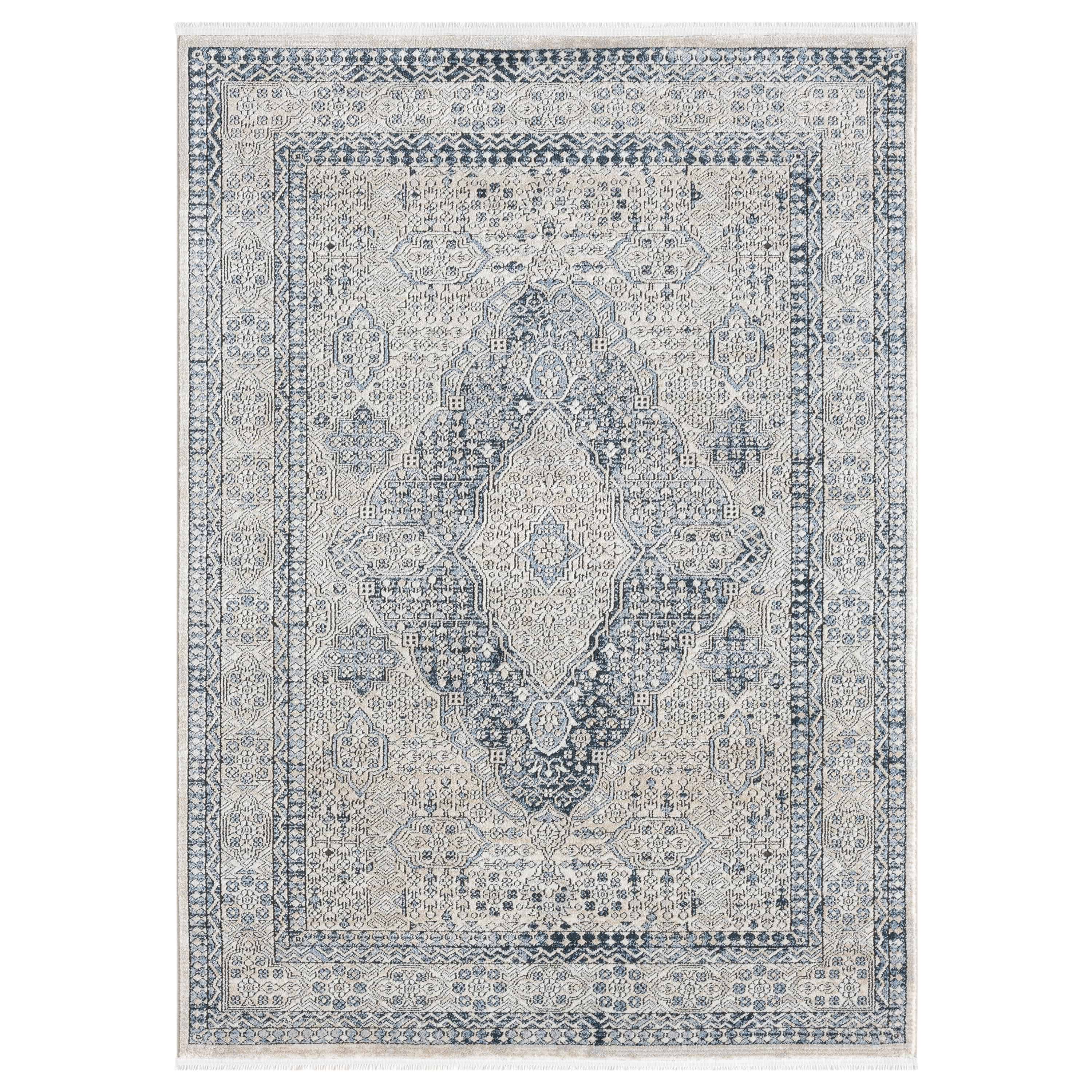 Eclipse Vintage Medallion Ivory Rug with Fringe