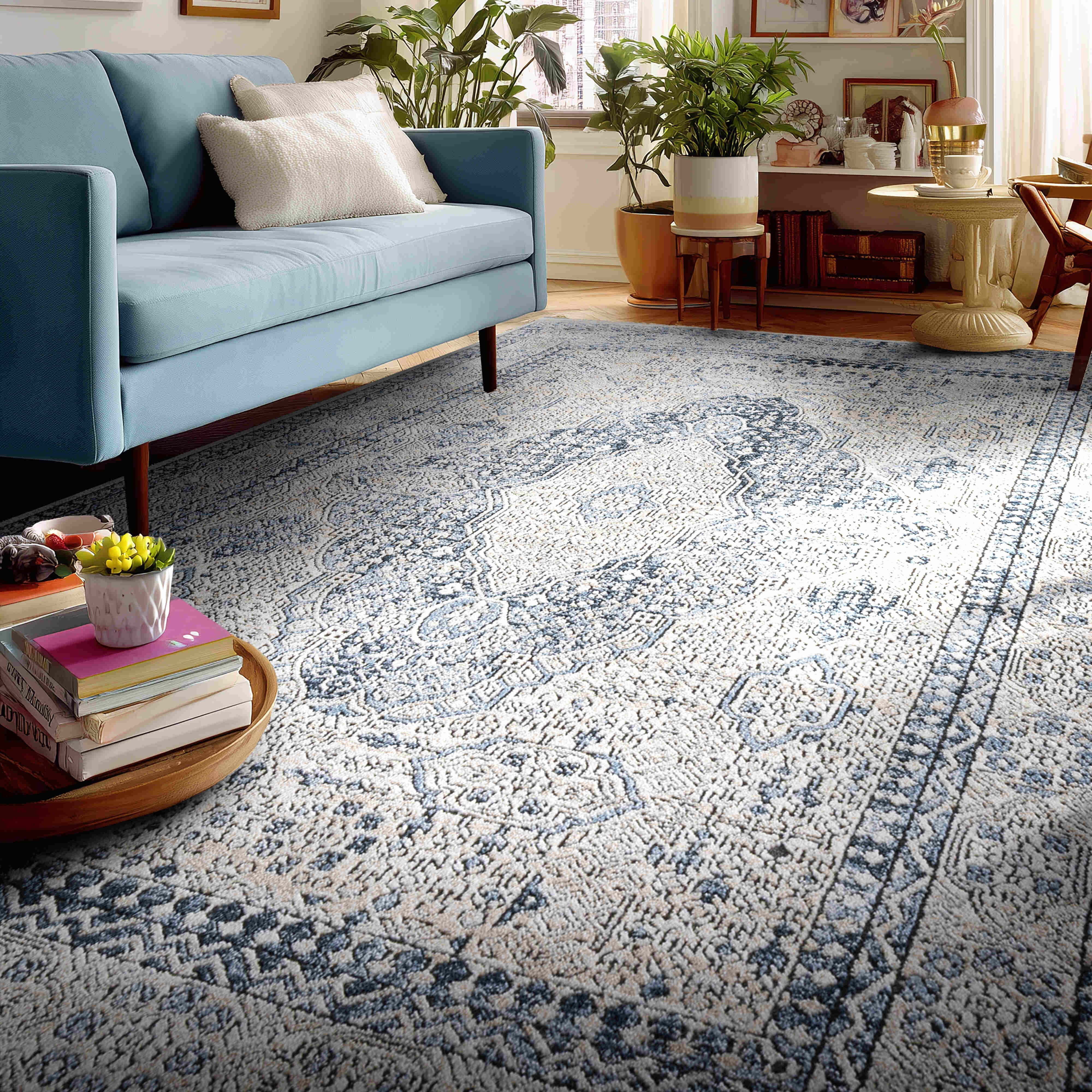 Eclipse Vintage Medallion Ivory Rug with Fringe