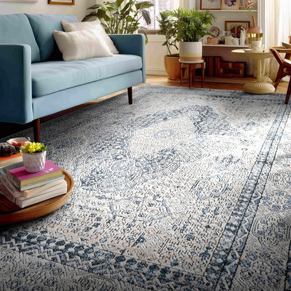 Eclipse Vintage Medallion Ivory Rug with Fringe
