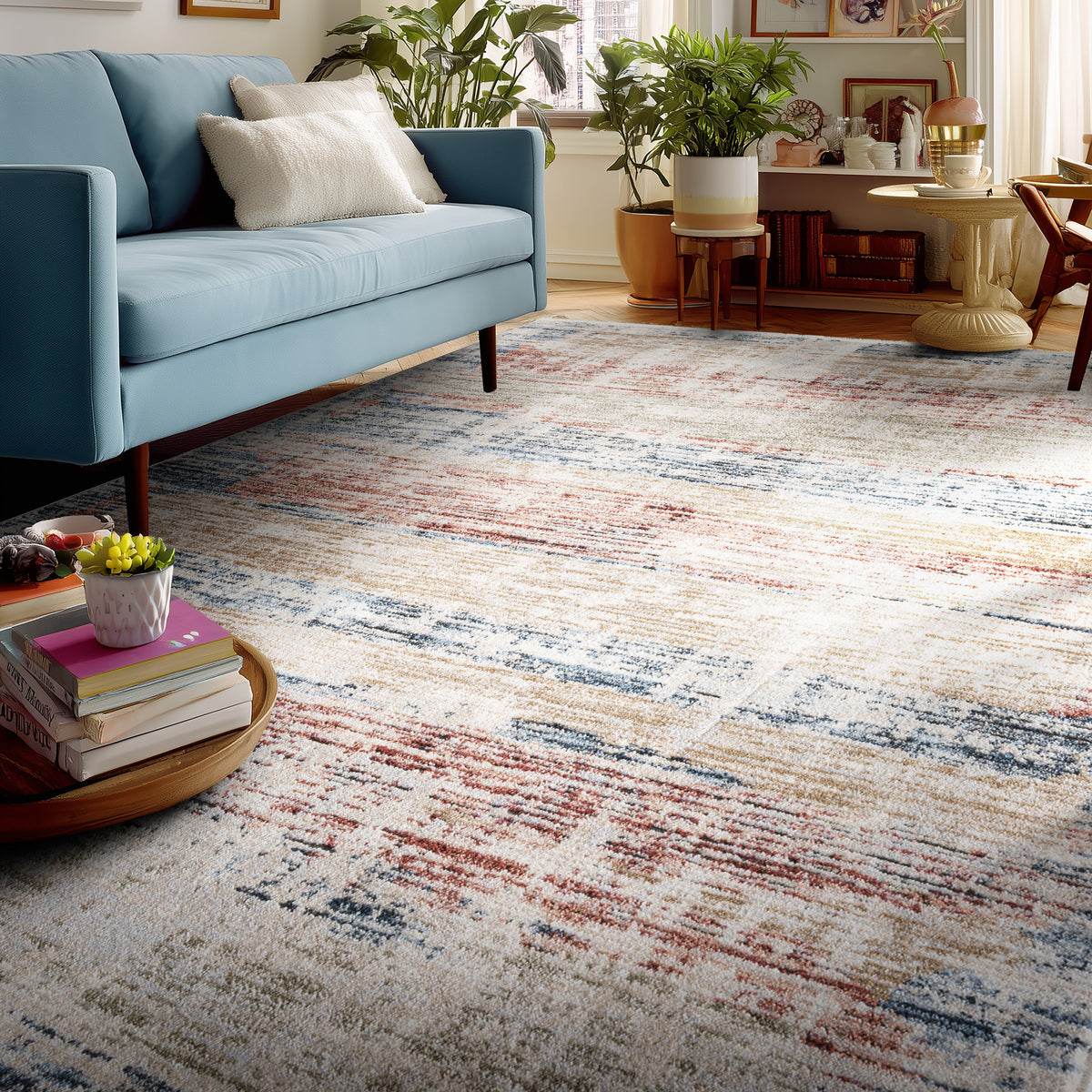 Mirage Abstract Vintage Multi-Color Rug with Fringe