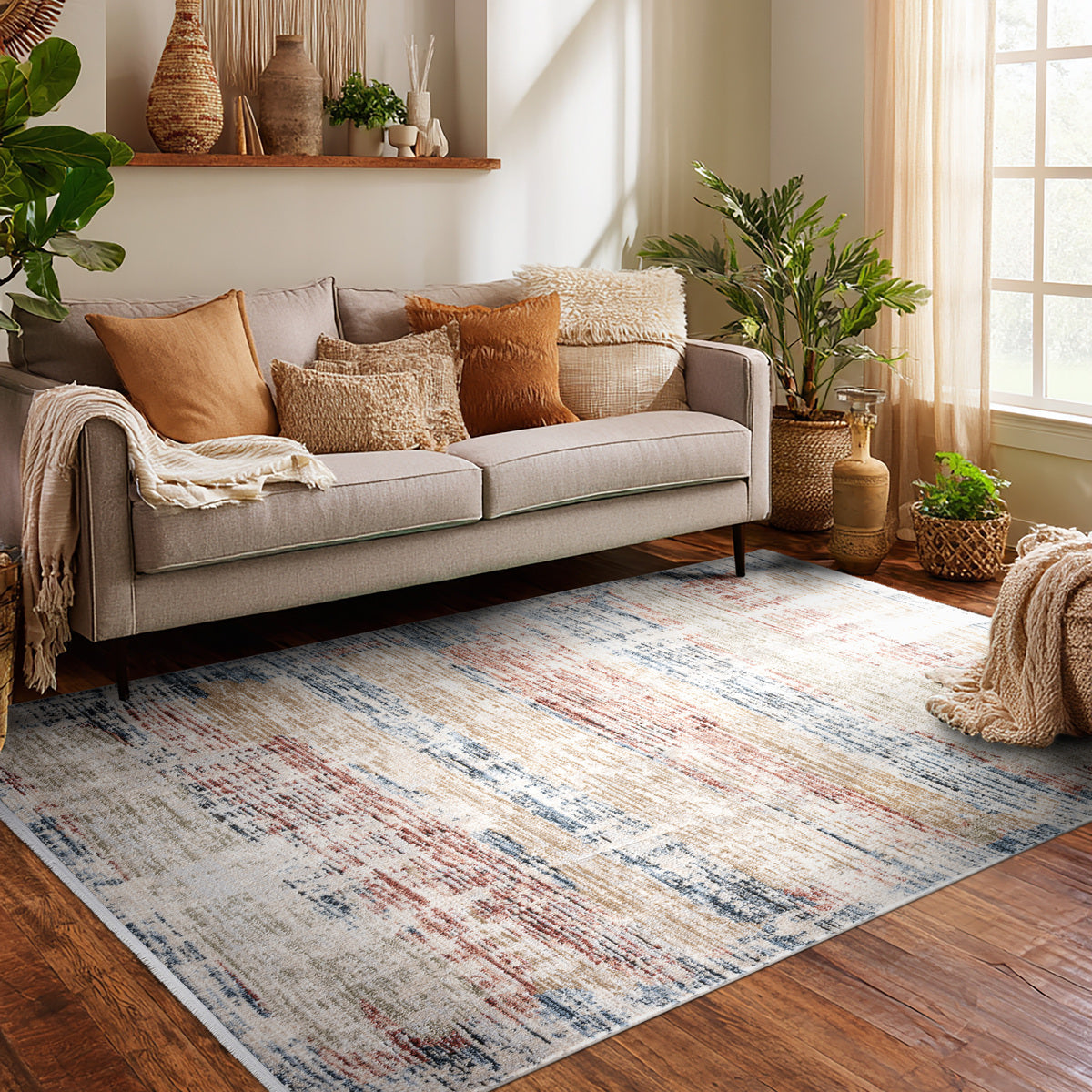 Mirage Abstract Vintage Multi-Color Rug with Fringe