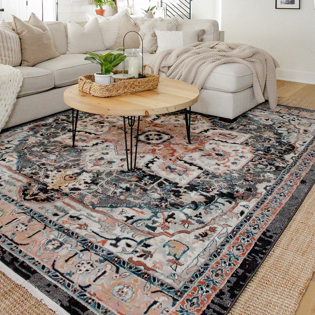 Minos Vintage Bohemian Oriental Floral Black Rug