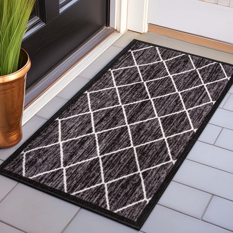 Clover Grey Moroccan Non-Slip Washable Rug with Rubber Backing for High-Traffic Areas