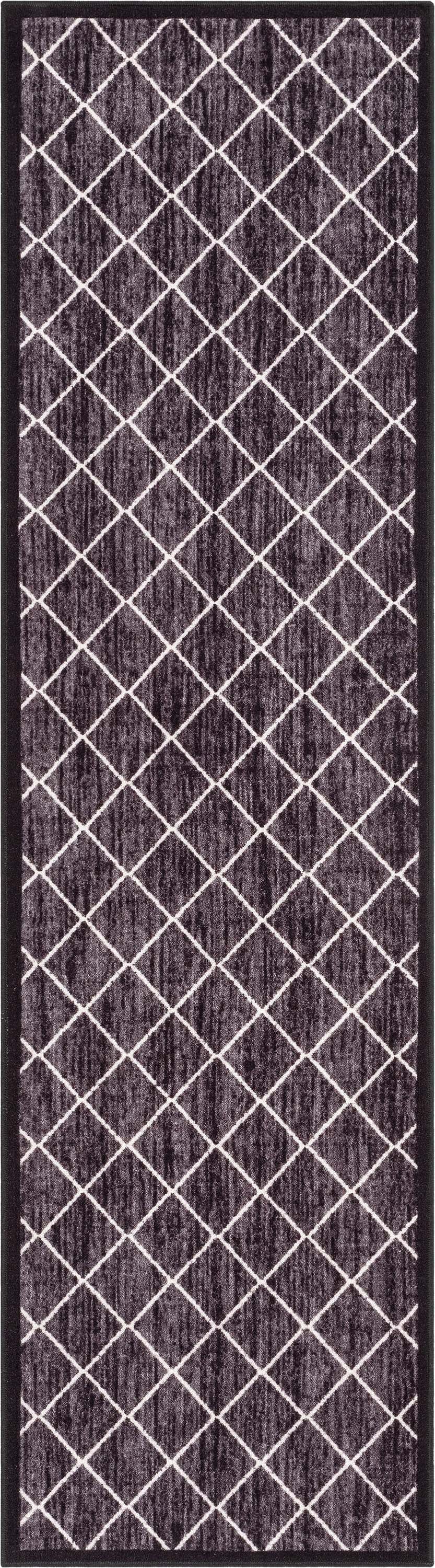 Clover Grey Moroccan Trellis Non-Slip Washable Runner Rug For Entryway Hallway Kitchen