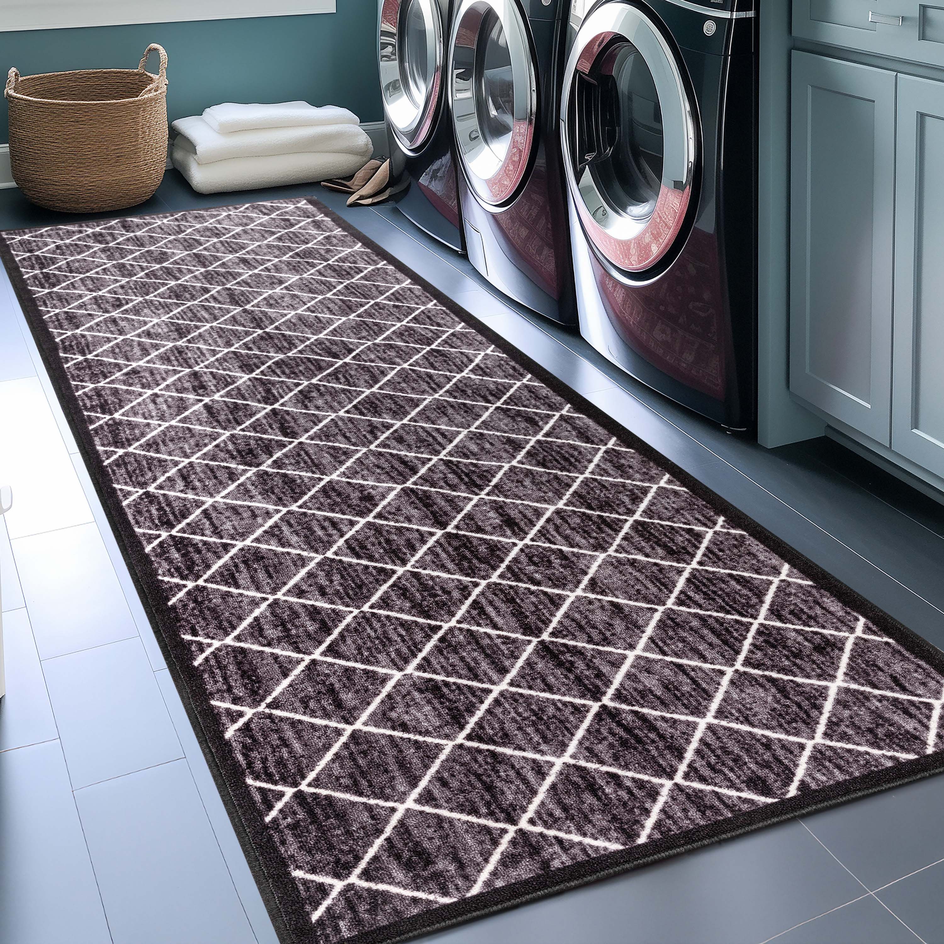 Clover Grey Moroccan Trellis Non-Slip Washable Runner Rug For Entryway Hallway Kitchen